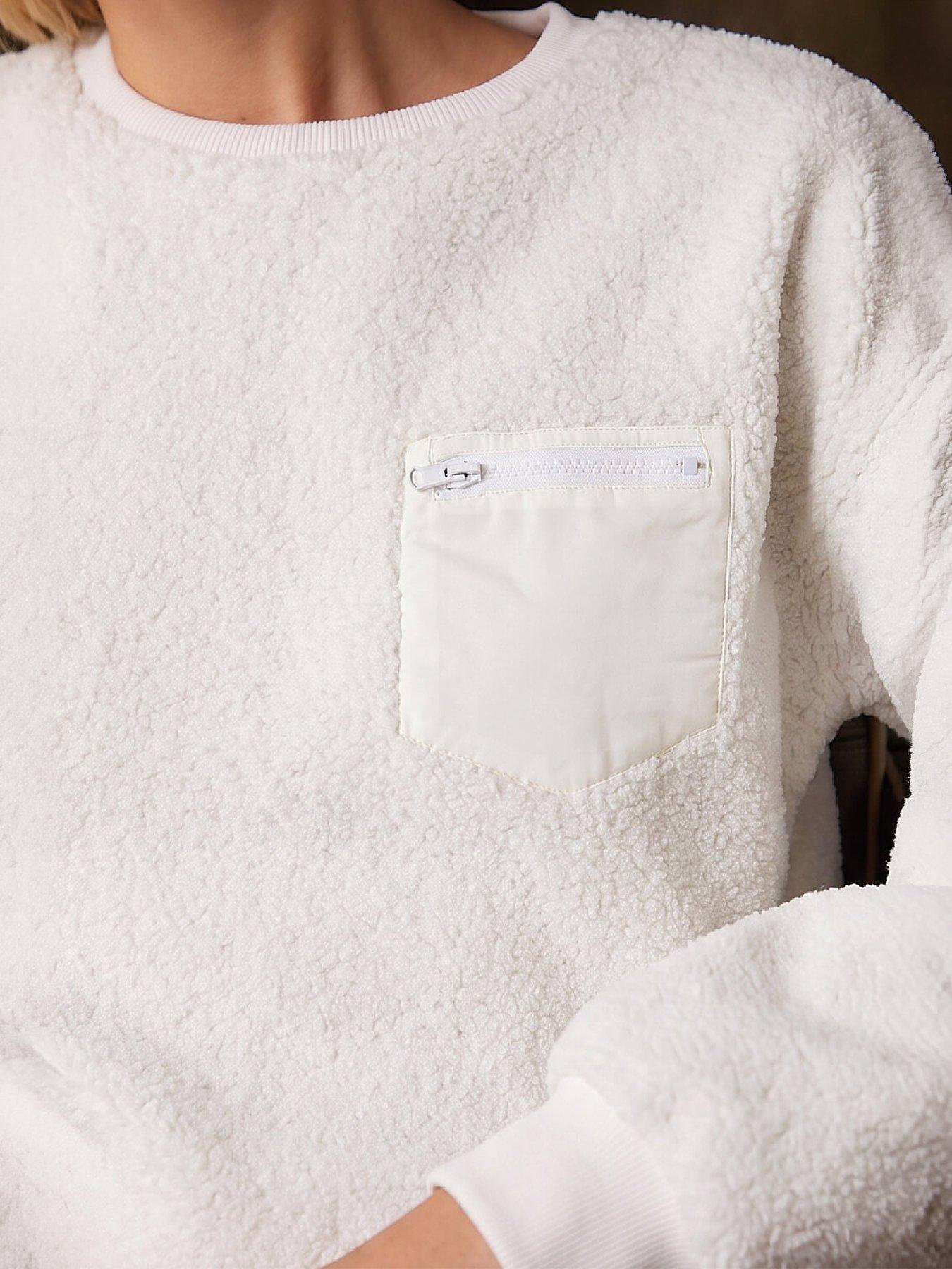 Image 2 of 4 of Roman Womens Pocket Detail Fluffy Sweatshirt - White