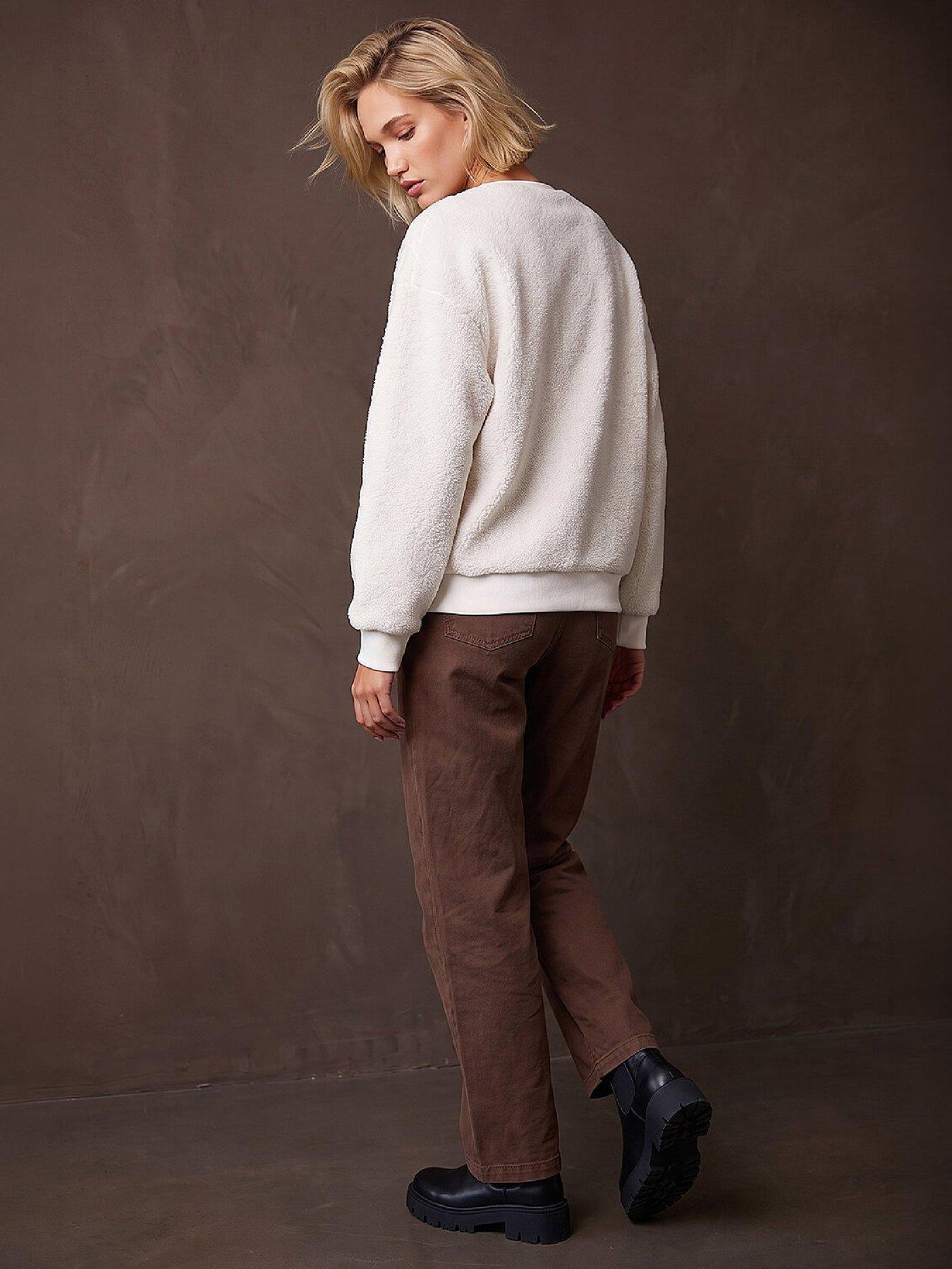 Image 3 of 4 of Roman Womens Pocket Detail Fluffy Sweatshirt - White