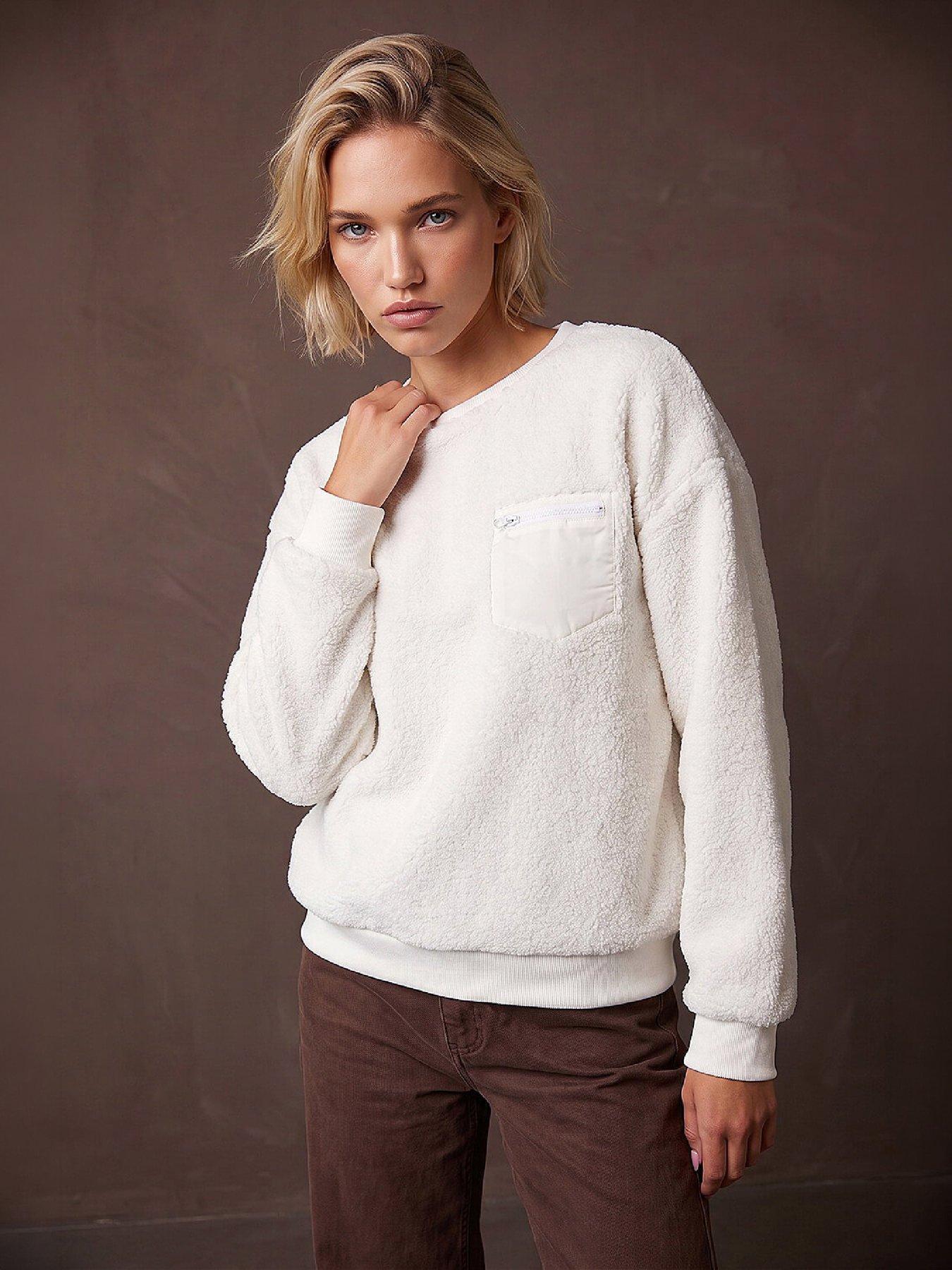 Image 4 of 4 of Roman Womens Pocket Detail Fluffy Sweatshirt - White