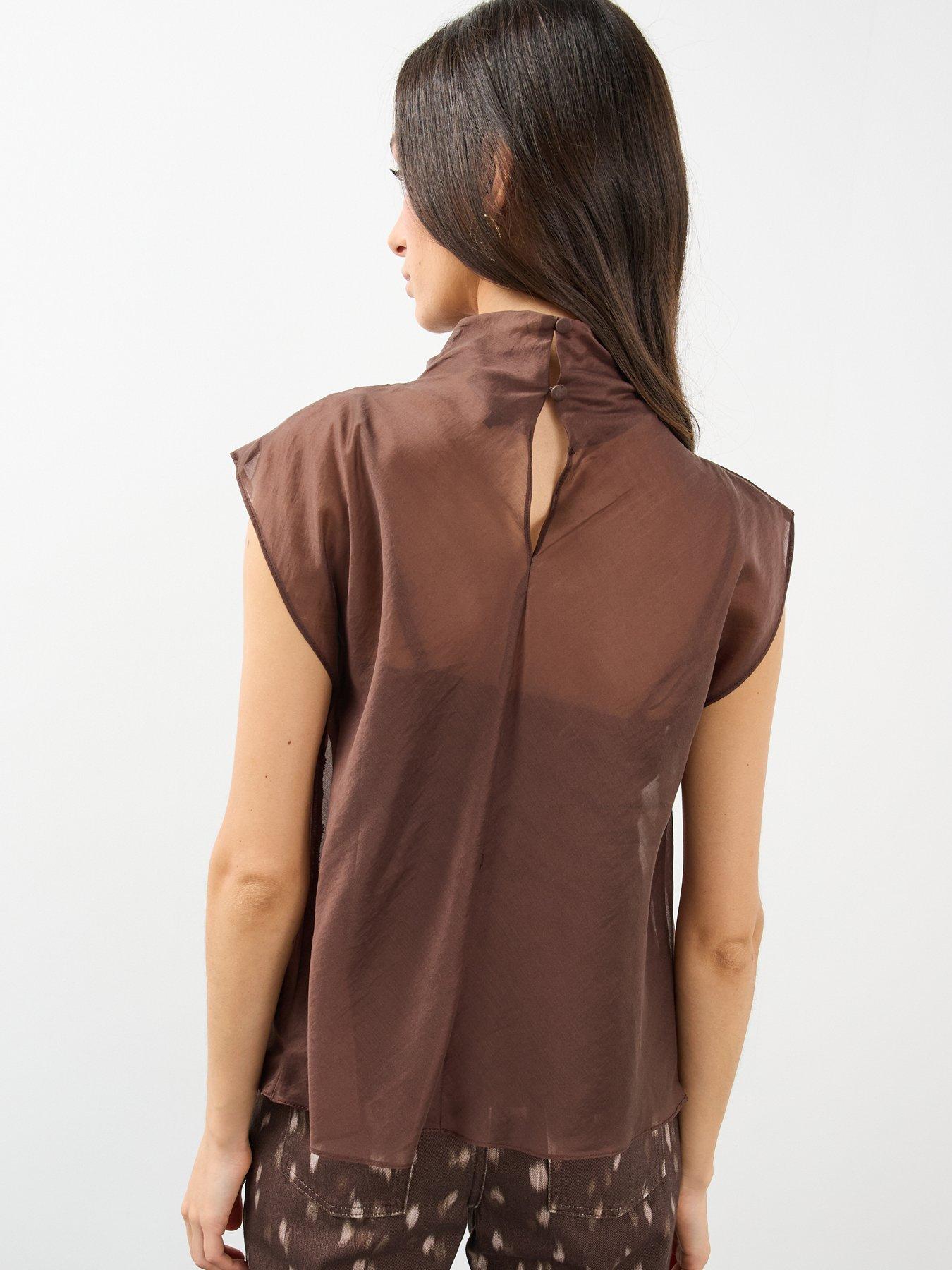 Image 2 of 6 of The Very Collection Womens Cowl Neck Sheer Sleeveless Top - Brown