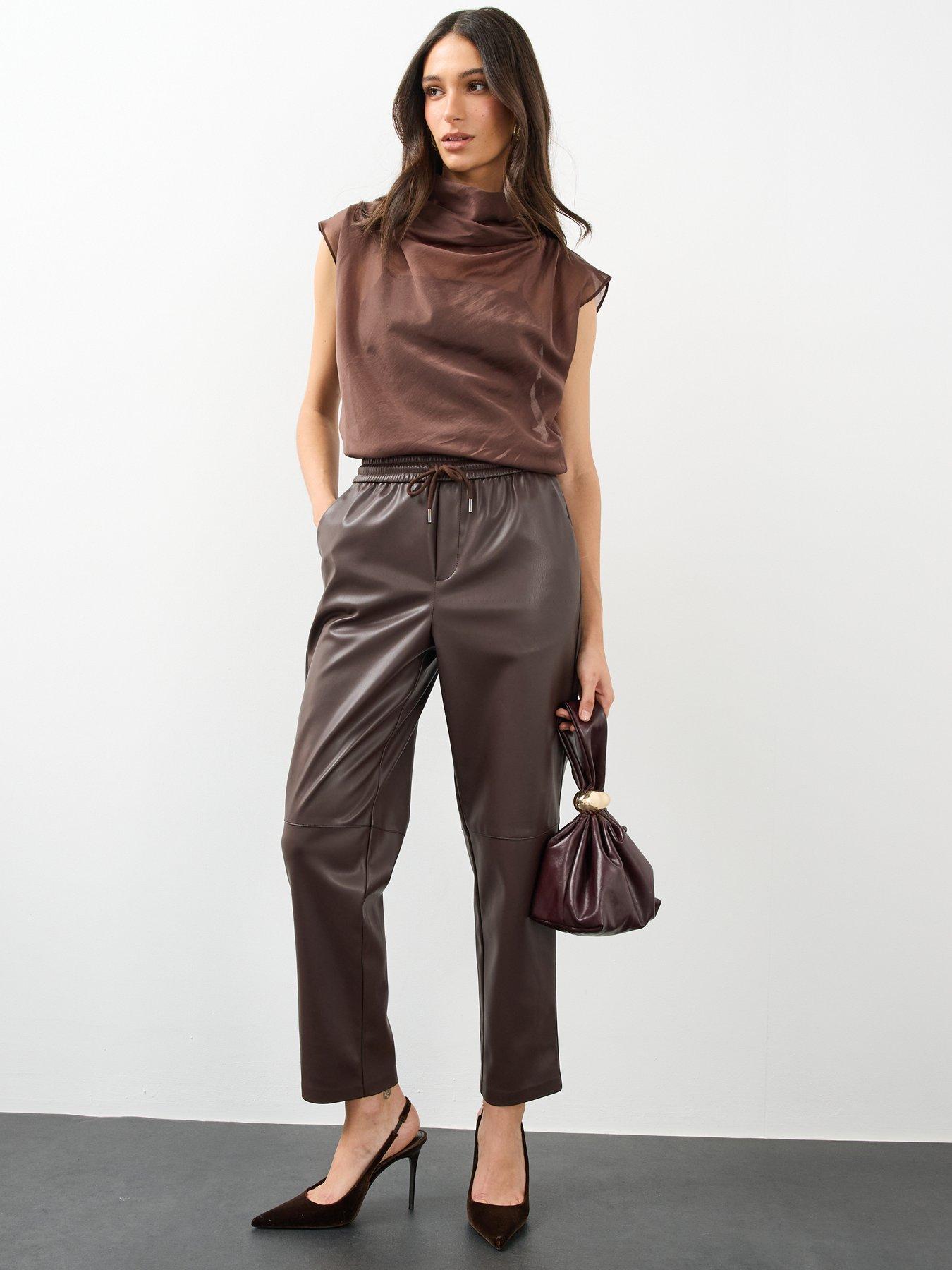 Image 3 of 6 of The Very Collection Womens Cowl Neck Sheer Sleeveless Top - Brown