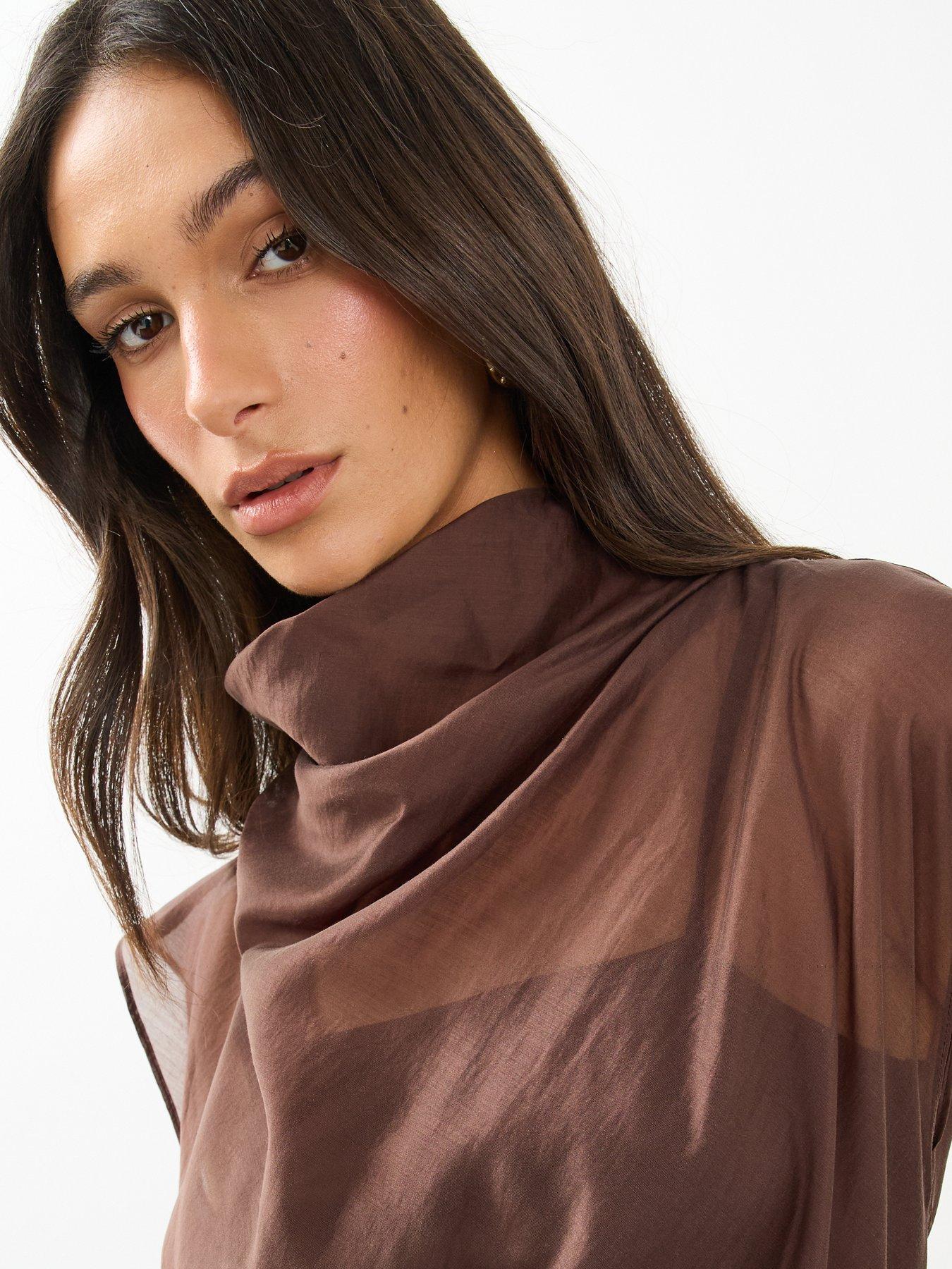 Image 5 of 6 of The Very Collection Womens Cowl Neck Sheer Sleeveless Top - Brown