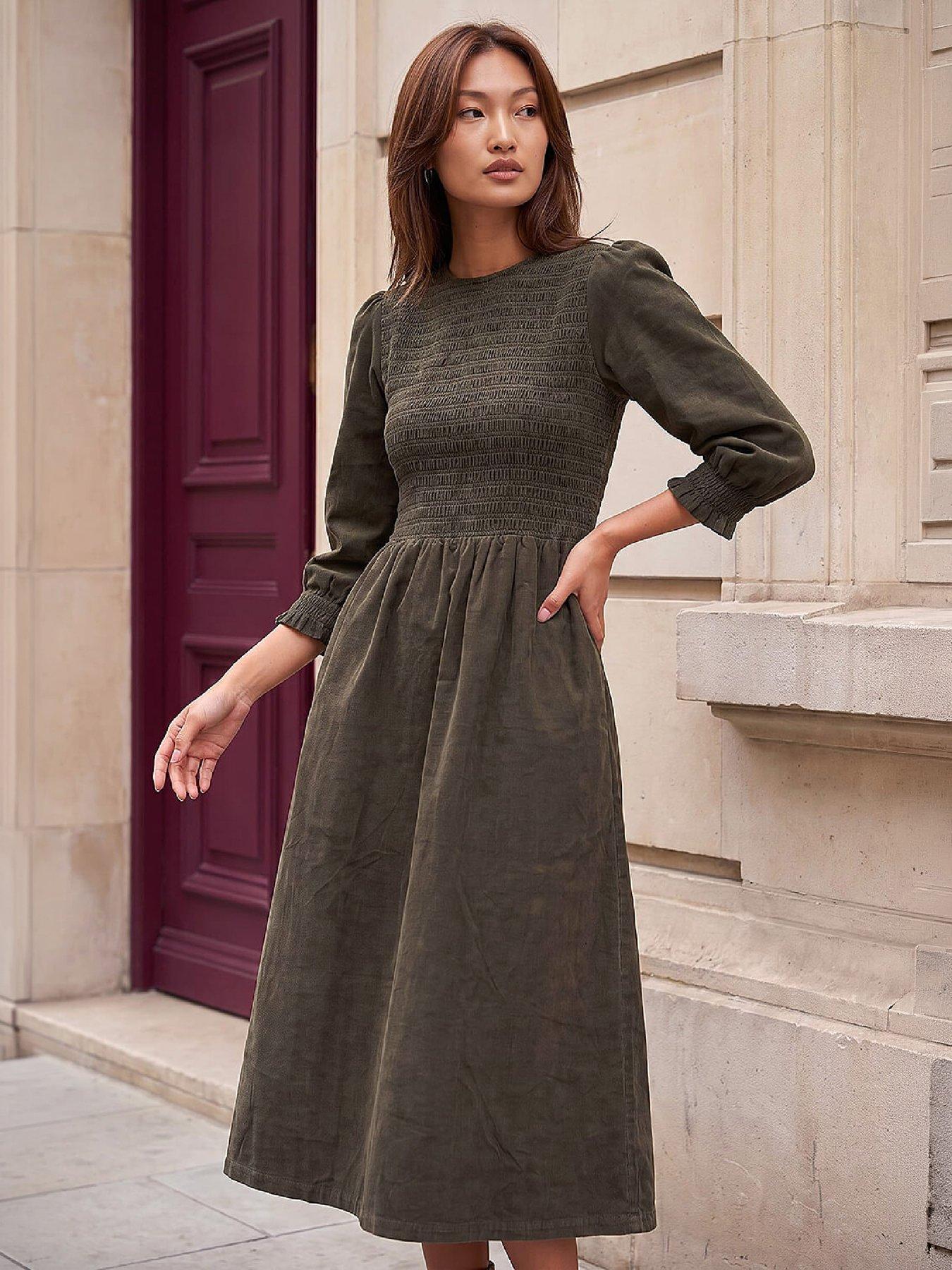 Image 1 of 4 of Roman Shirred Cord Midi Dress
