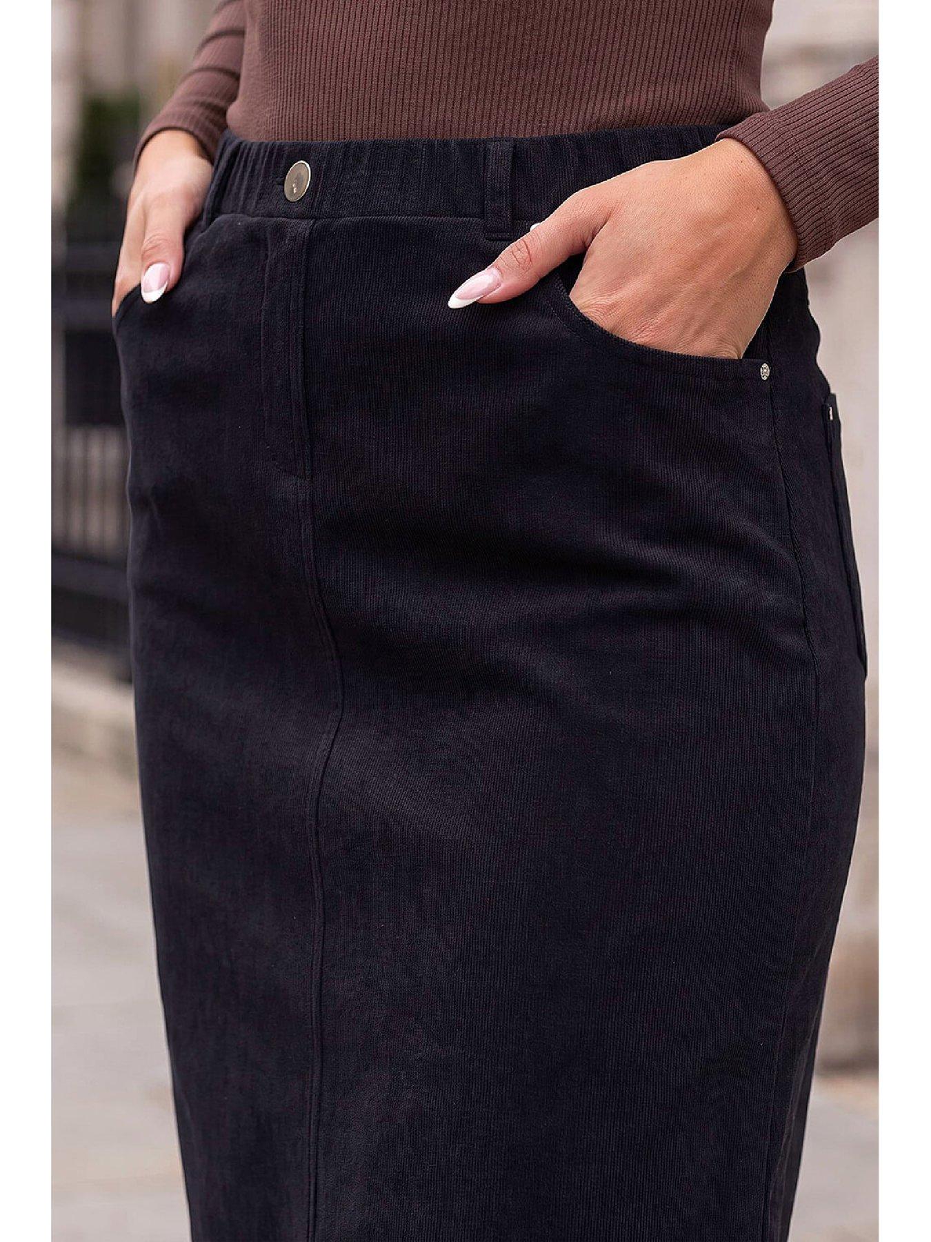 Image 2 of 4 of Roman Womens Cord A-Line Knee Length Skirt - Black