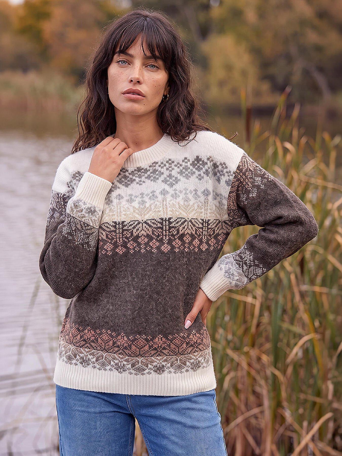Image 1 of 4 of Roman Womens Snowflake Pattern Crew Neck Jumper - Brown