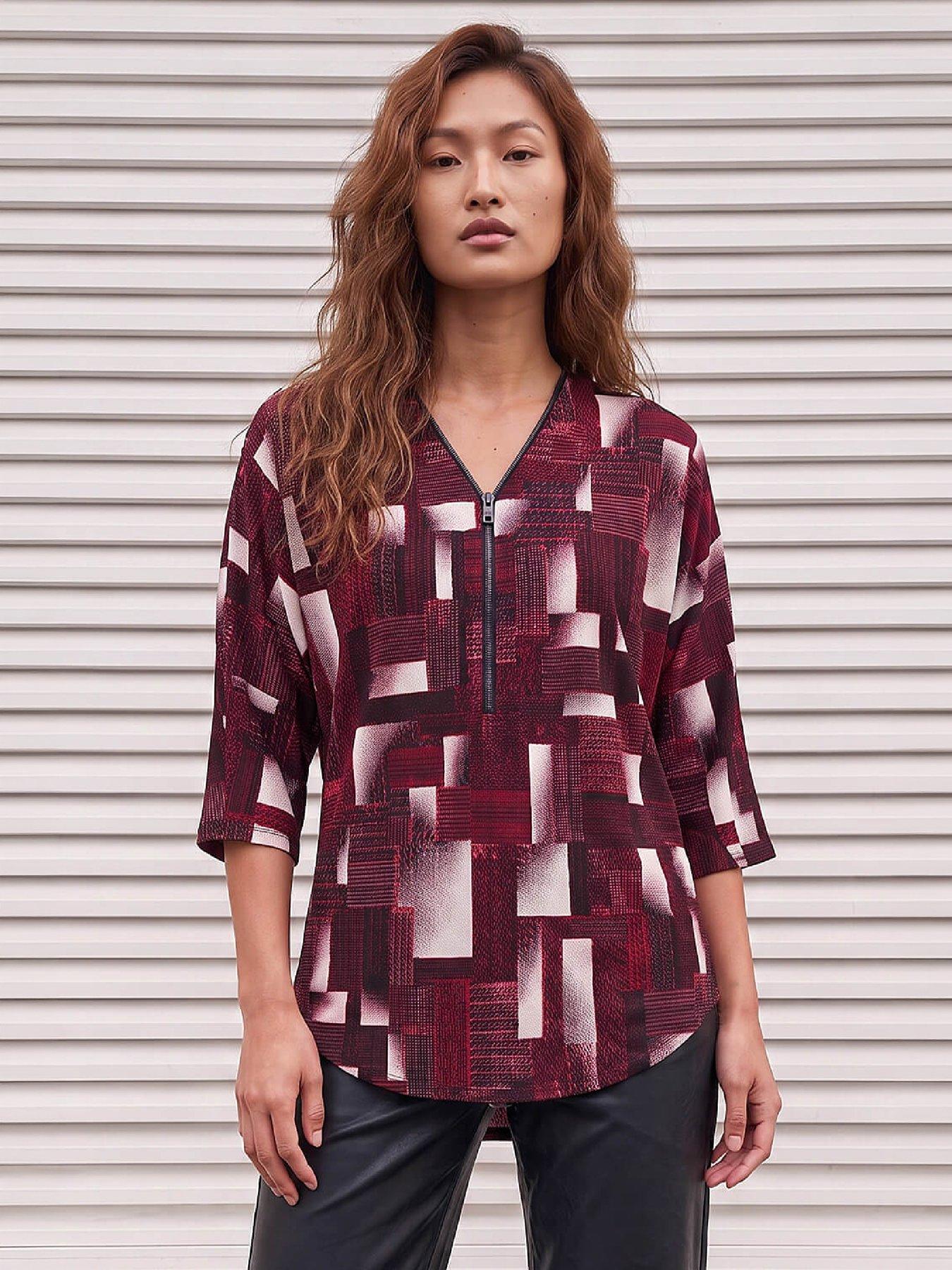 Roman Women's Red Geometric Puff Print Zip Top Size 20 - Image 3