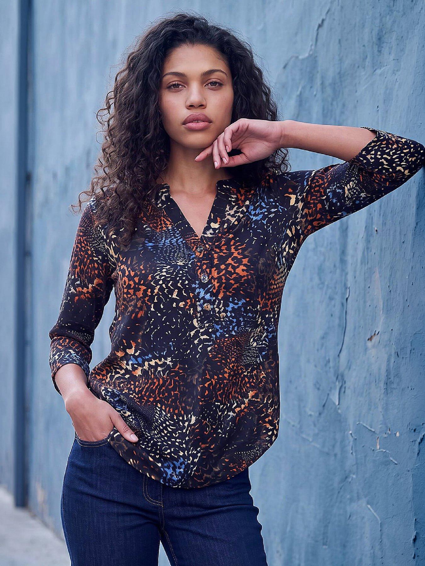 Roman Petite Women's Black Abstract Button Shirt Size 16 - Image 5
