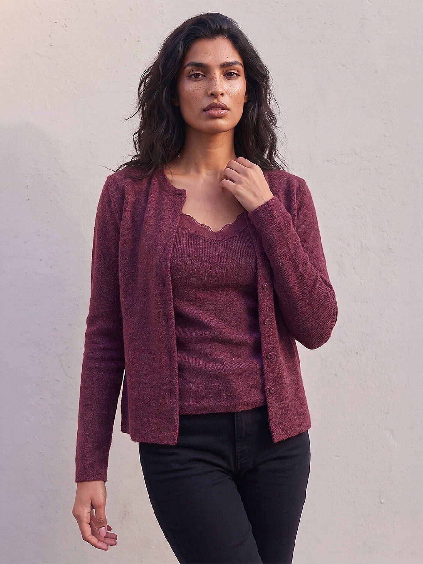 Roman Women's Burgundy Lace Trim 2-In-1 Cardigan Size 20 - Image 2