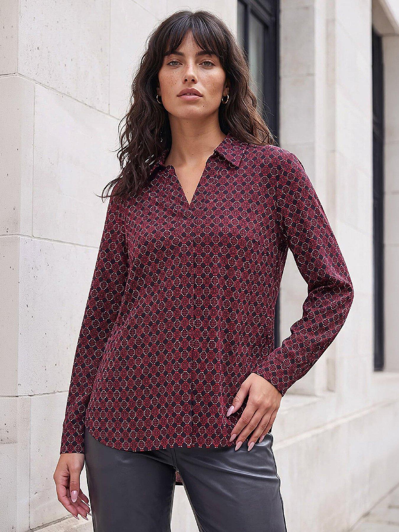 Roman Women's Geo Puff Print Shirt in Red | Size: 18 - Image 6