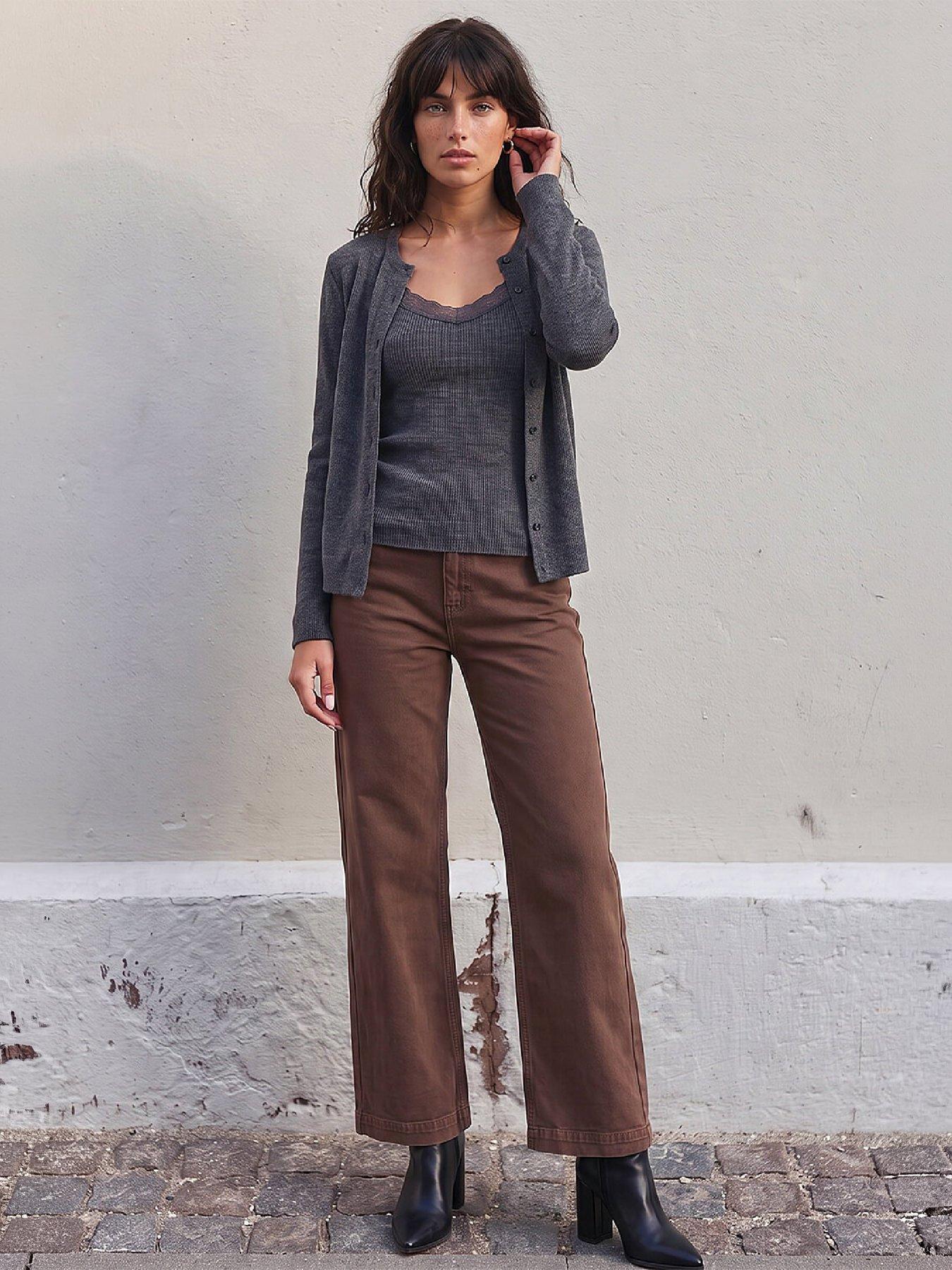 Image 3 of 4 of Roman Womens 2-in-1 Lace Trim Long Sleeve Cardigan - Grey