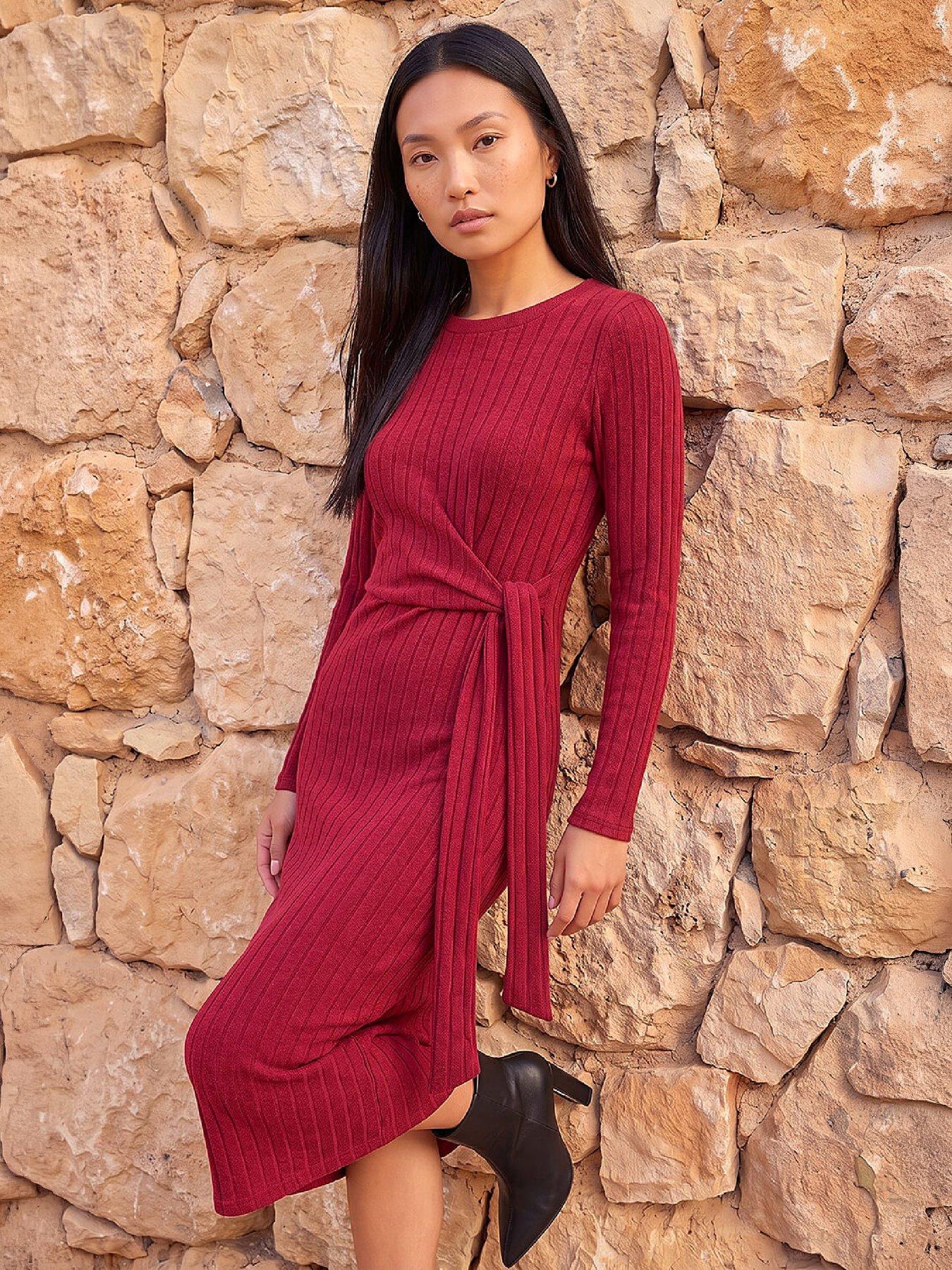 Roman Women's Wine Textured Tie Side Midi Dress In Size 18 - Image 6