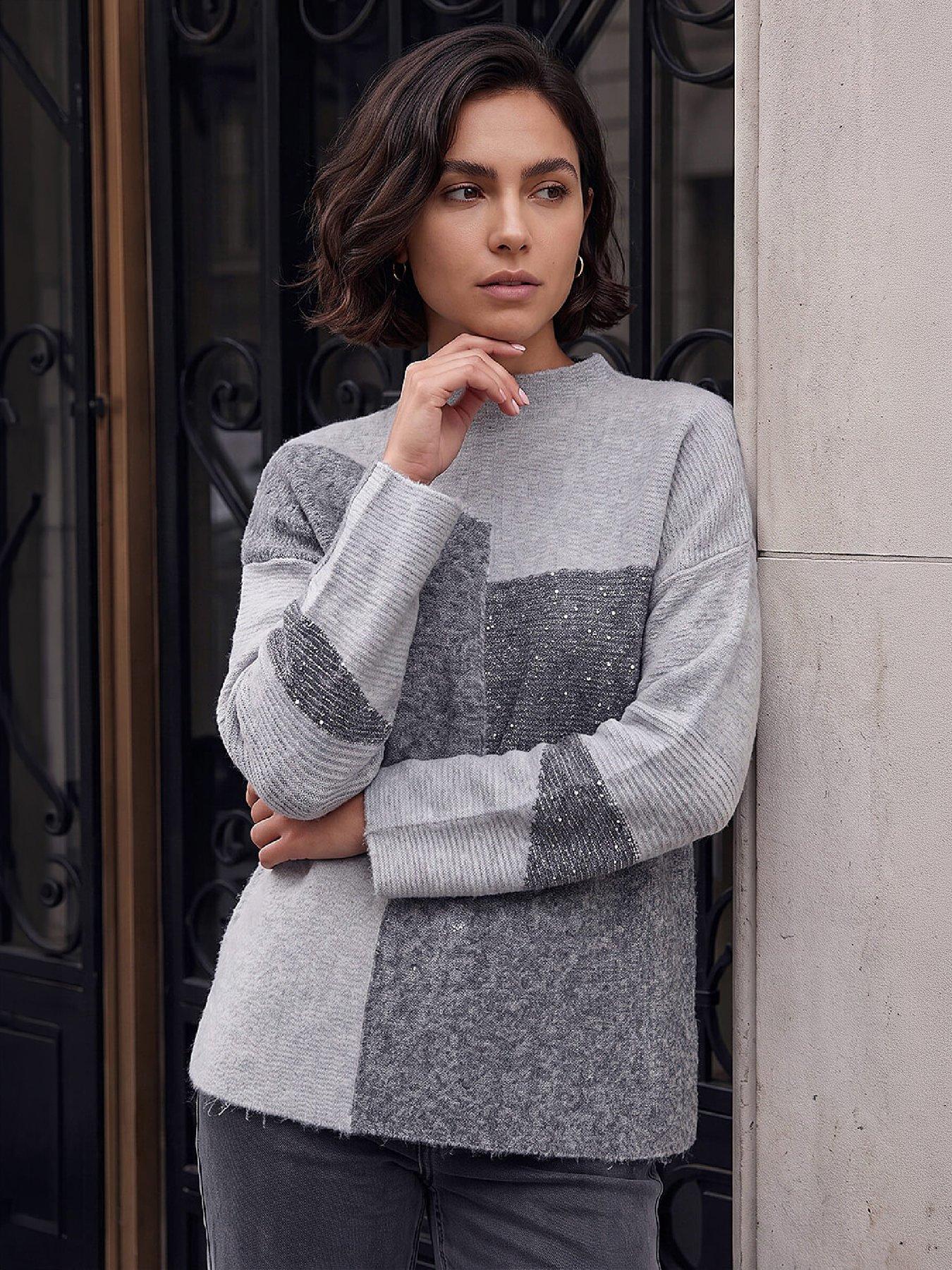 Roman Women's Grey Colour Block Knit Jumper In | Size: 12 - Image 2
