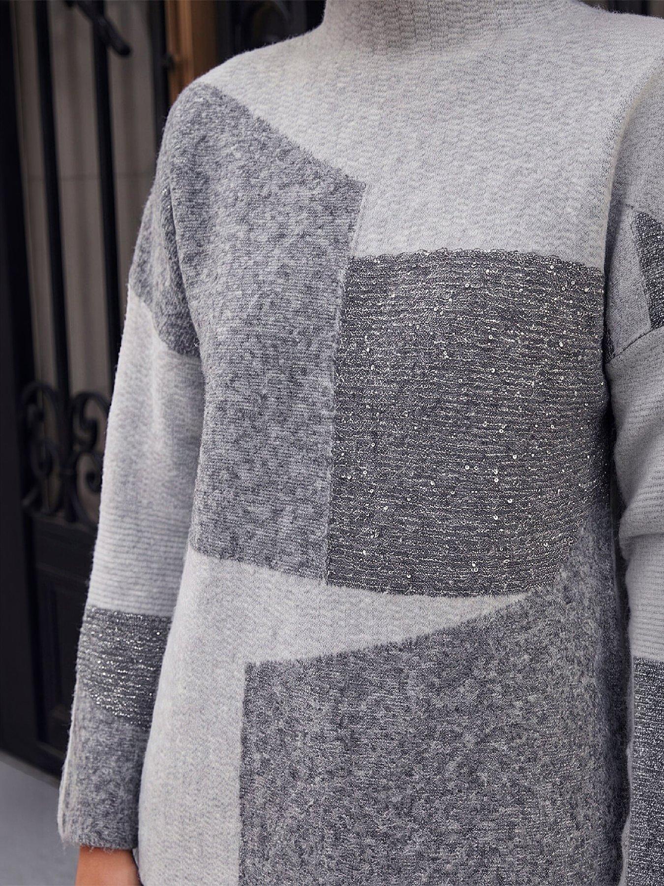Image 2 of 4 of Roman Womens Colour Block Sequin Melange Knit Jumper - Grey
