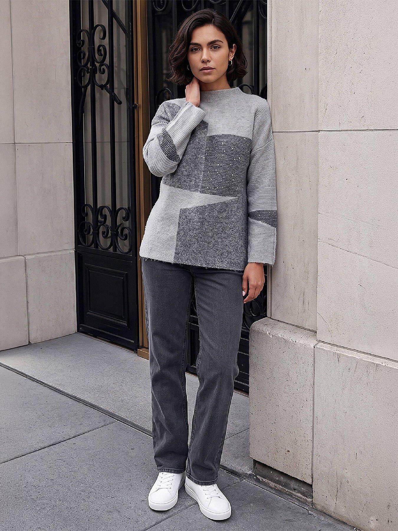 Image 4 of 4 of Roman Womens Colour Block Sequin Melange Knit Jumper - Grey