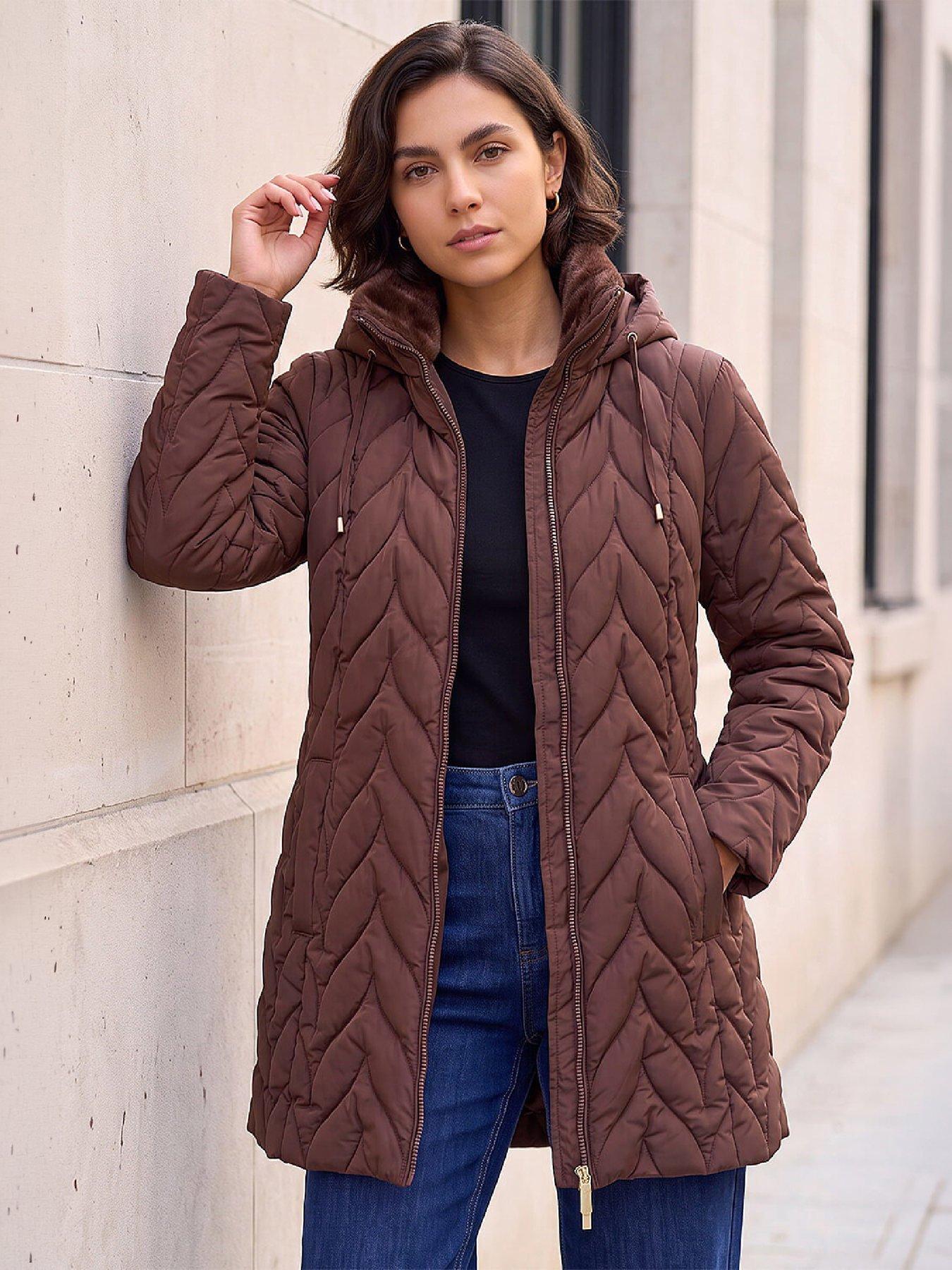 Roman Women's Zig Zag Padded Coat in Chocolate | Size: 12 - Image 6