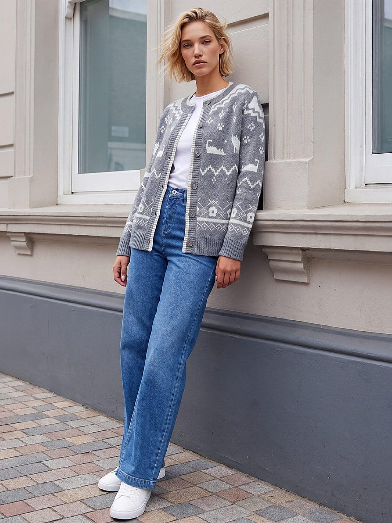 Image 4 of 4 of Roman Cat Jacquard Knit Cardigan