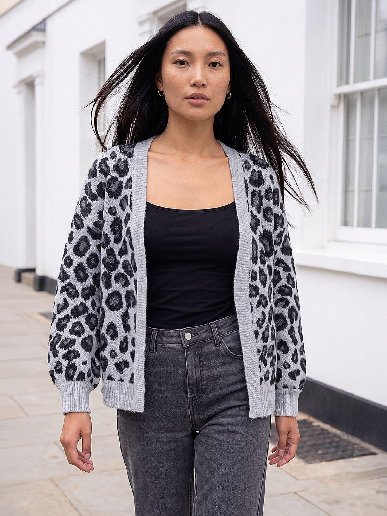 Image 1 of 4 of Roman Womens Jacquard Animal Soft Touch Cardigan - Grey