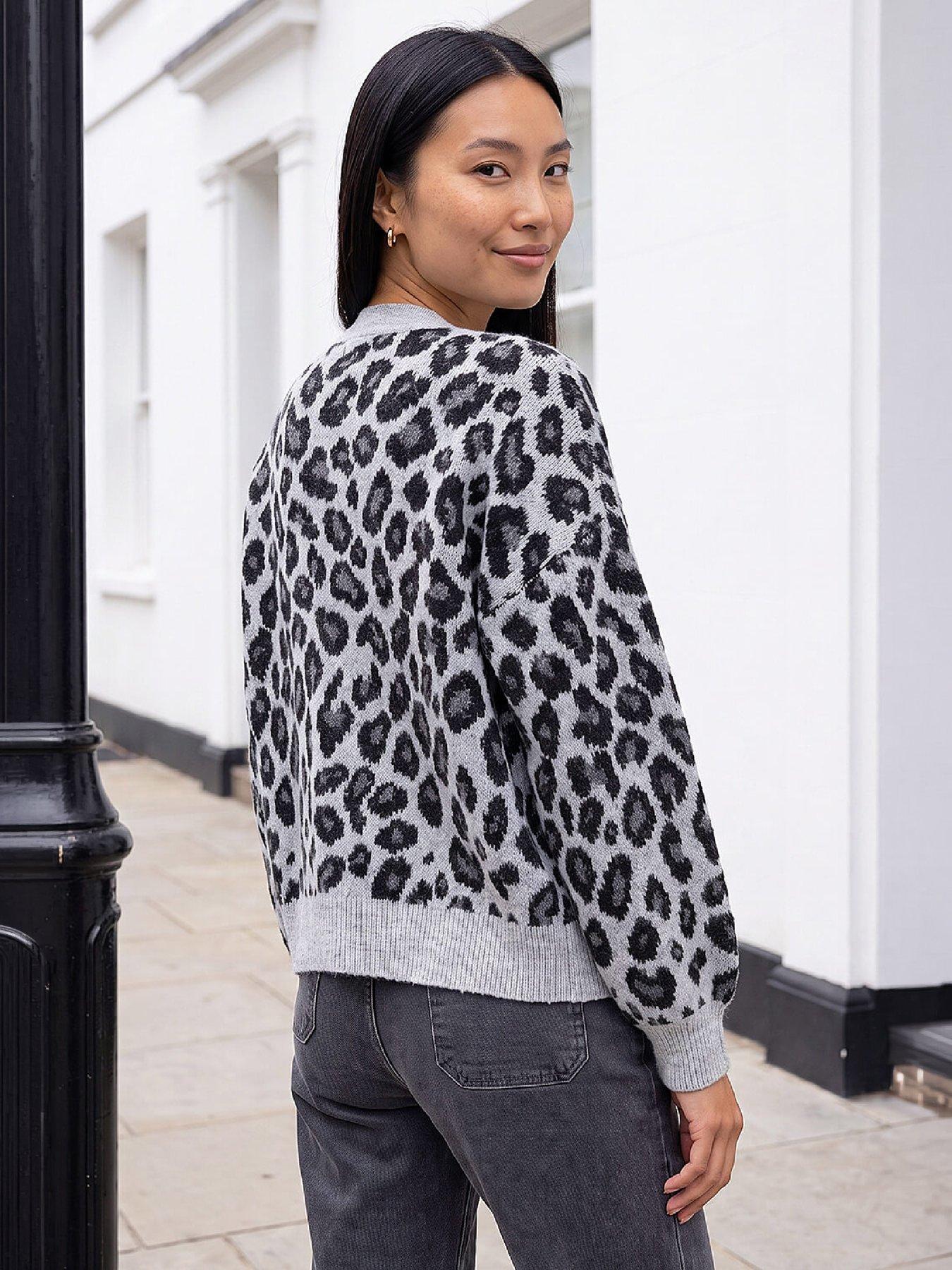 Image 3 of 4 of Roman Womens Jacquard Animal Soft Touch Cardigan - Grey