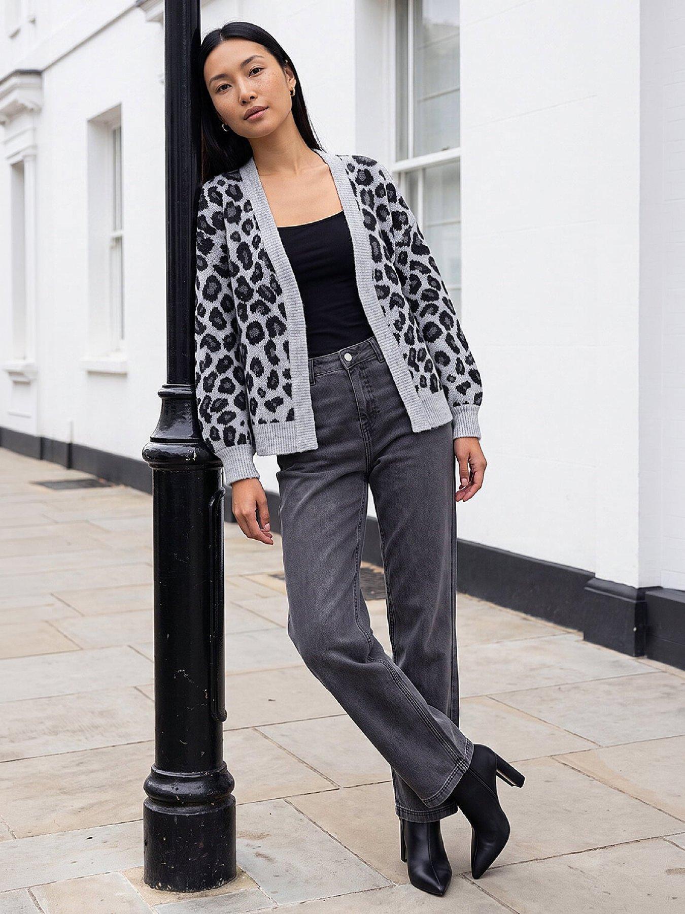 Image 4 of 4 of Roman Womens Jacquard Animal Soft Touch Cardigan - Grey