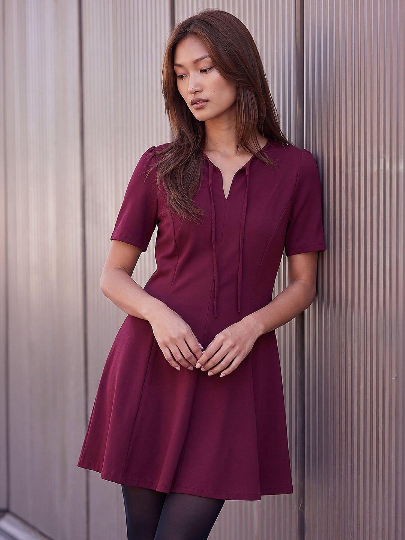 Image 1 of 4 of Roman Womens Bow Detail Fit And Flare Short Dress - Red