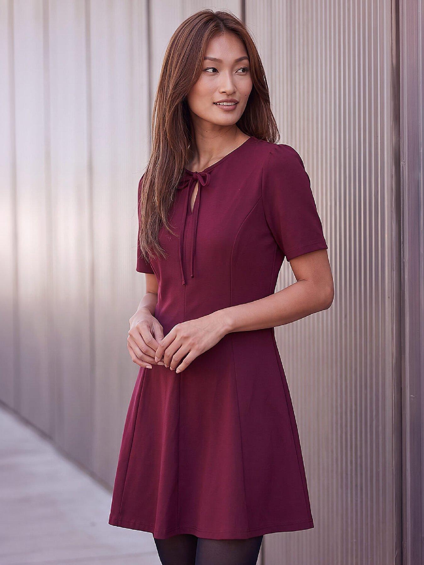Image 3 of 4 of Roman Womens Bow Detail Fit And Flare Short Dress - Red