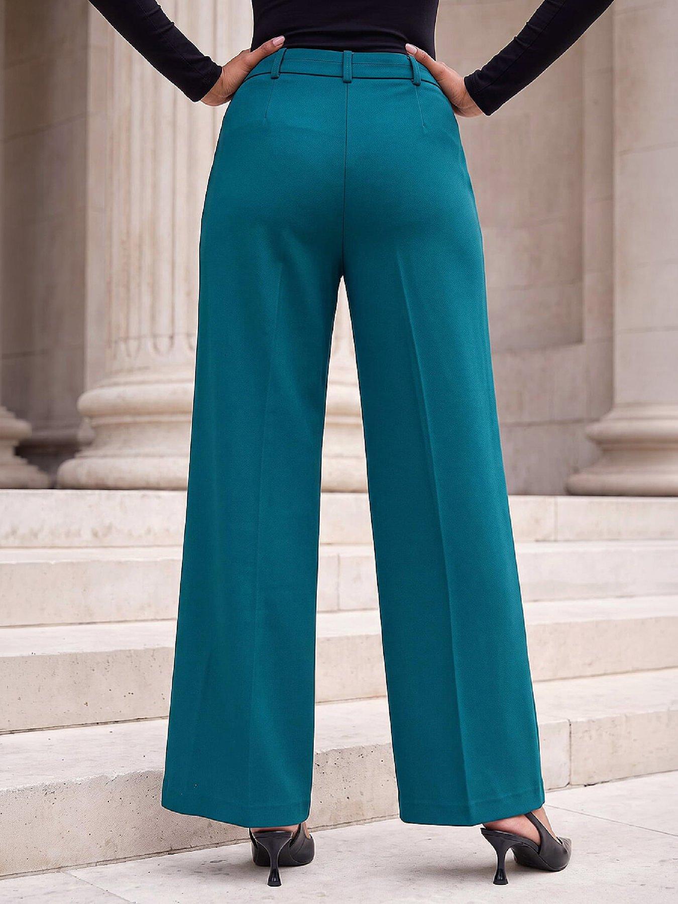 Image 3 of 4 of Roman Womens Wide Leg Ankle Length Trousers - Blue