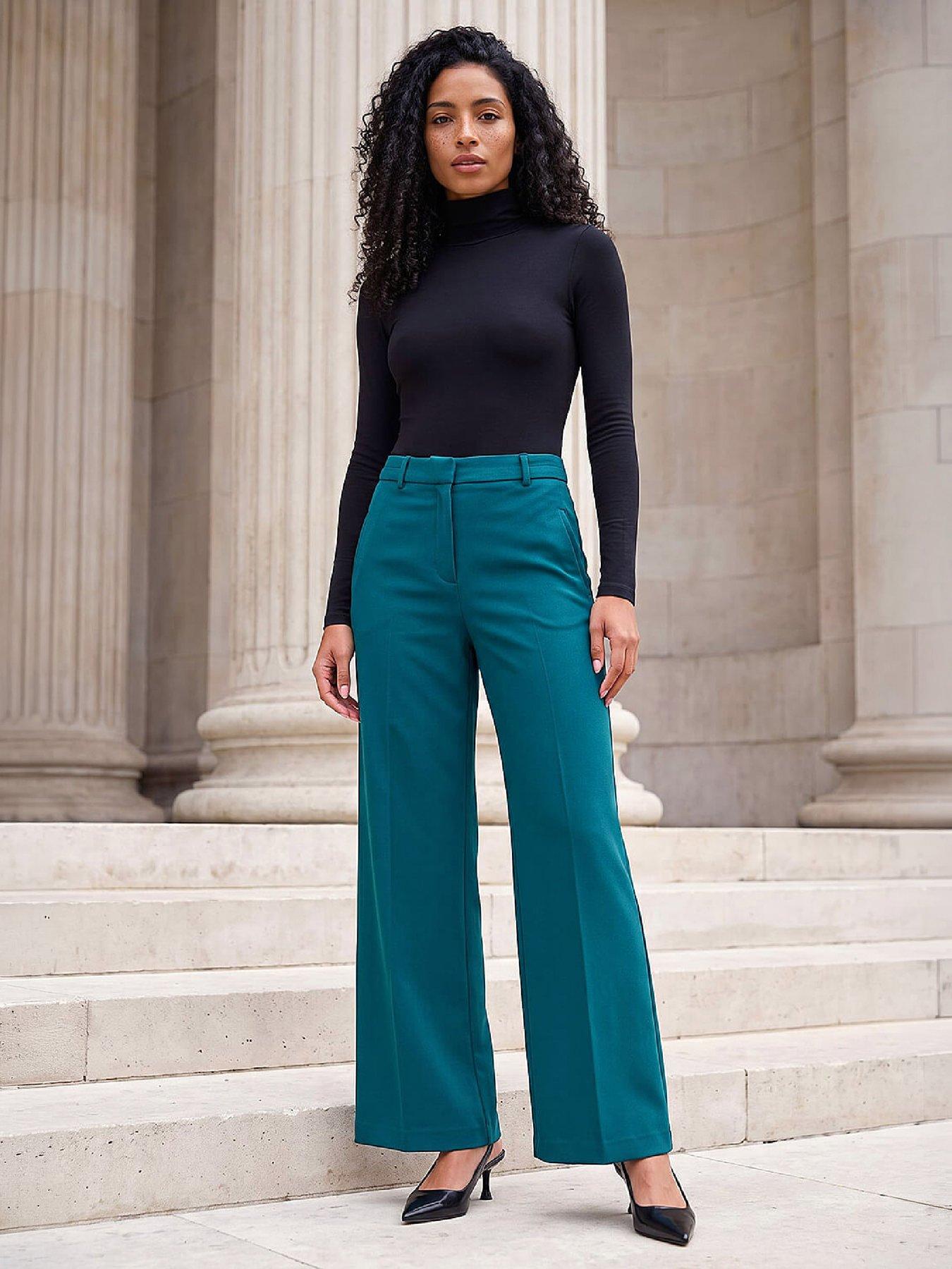 Image 4 of 4 of Roman Womens Wide Leg Ankle Length Trousers - Blue