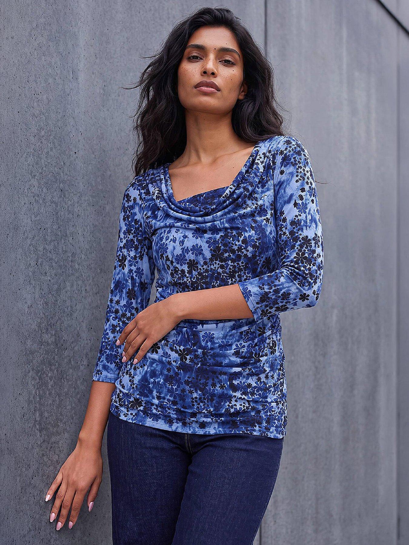 Image 1 of 3 of Roman Shadow Floral Cowl Neck Top