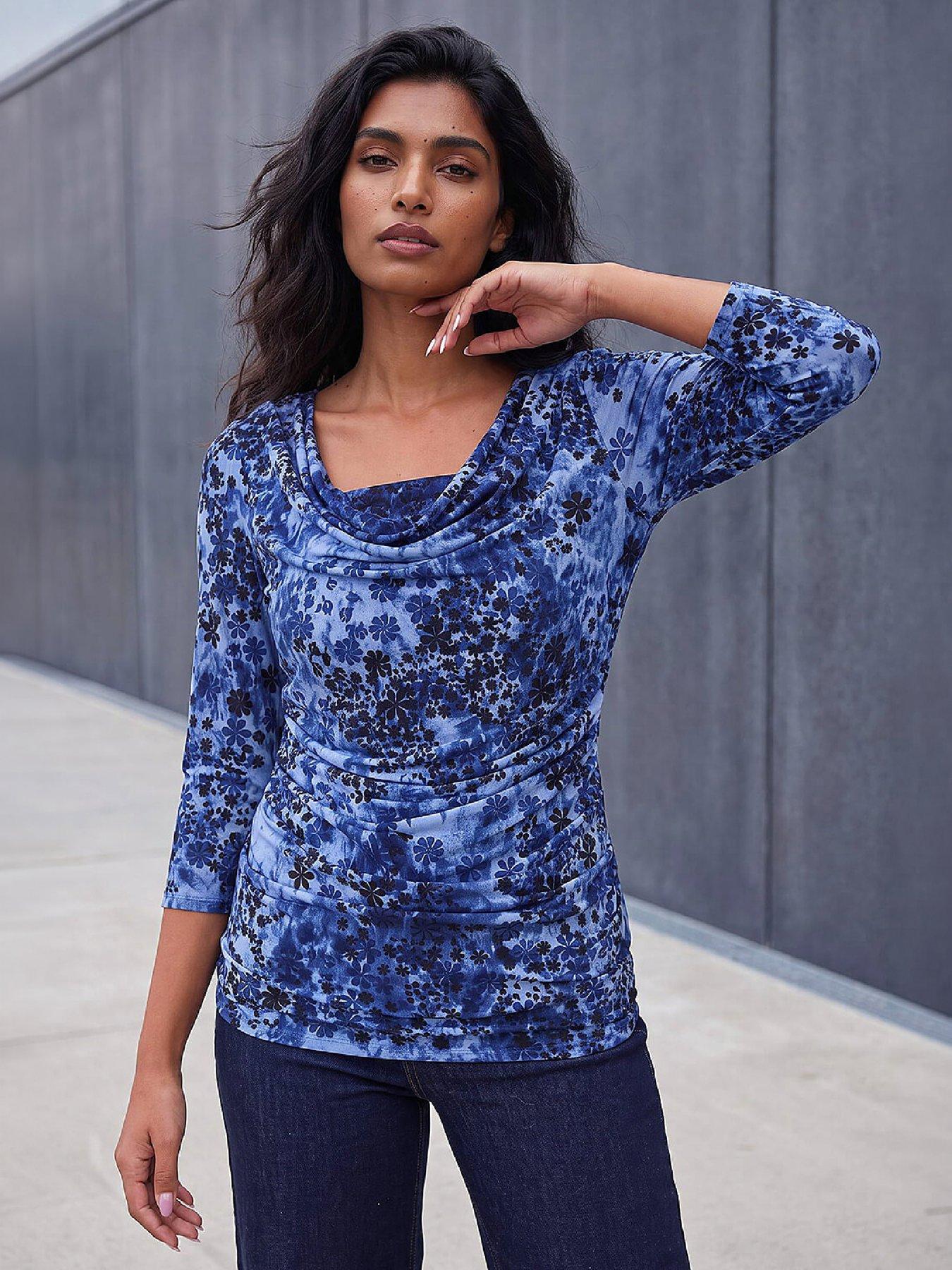 Image 2 of 3 of Roman Shadow Floral Cowl Neck Top