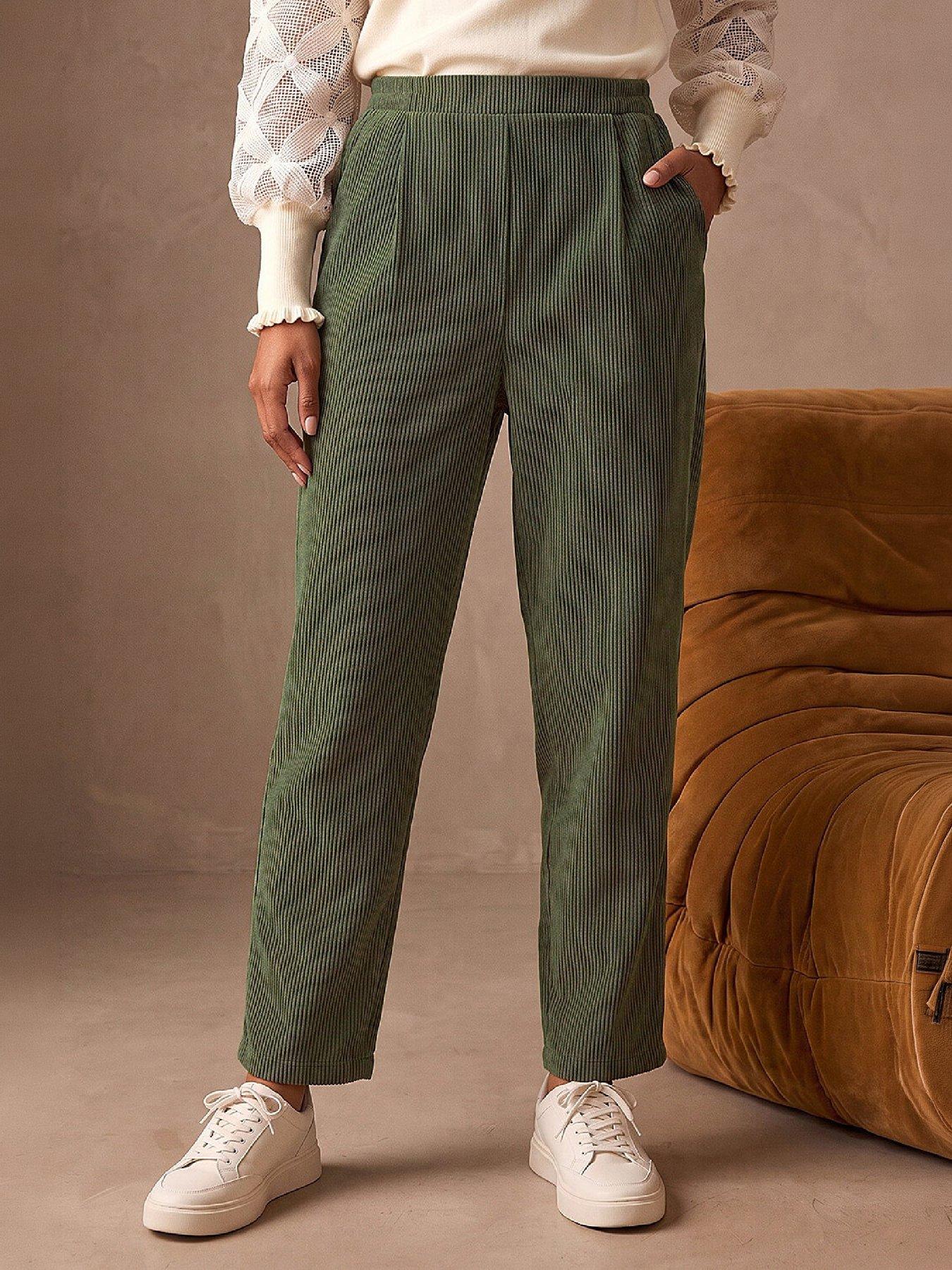 Image 1 of 3 of Roman Petite Tuck Front Corduroy Trouser