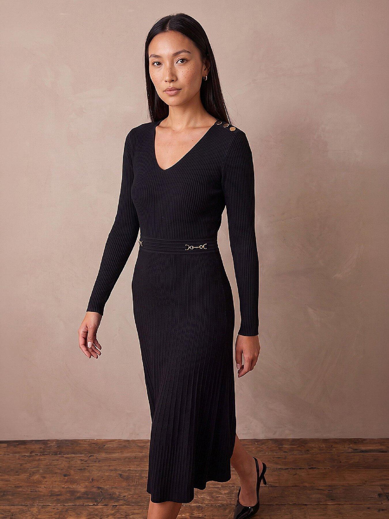Roman Black V-Neck Trim Detail Dress - Image 3