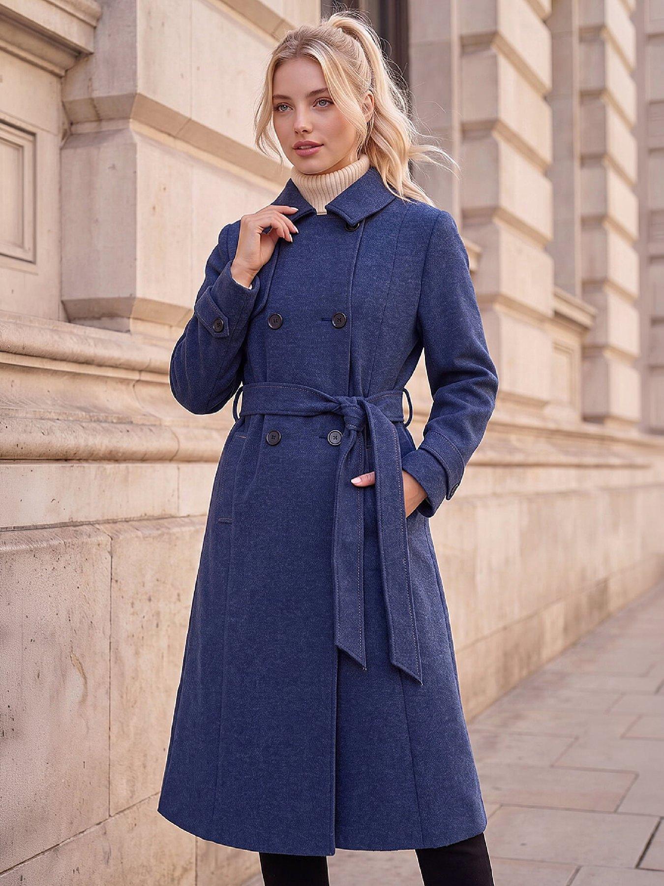 Roman Women's Mid Blue Petite Double Breasted Trench Coat In Size 16 - Image 2