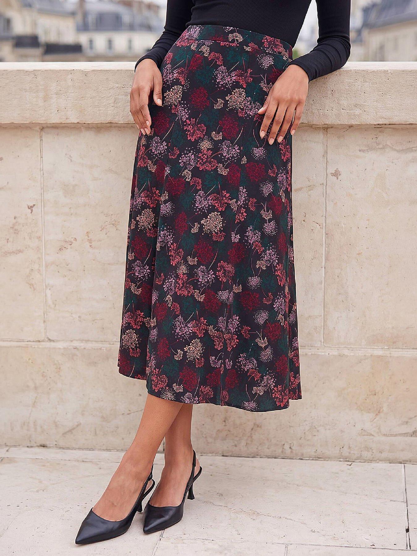 Roman Women's Red Floral Print Stretch Skirt Size 10 - Image 2