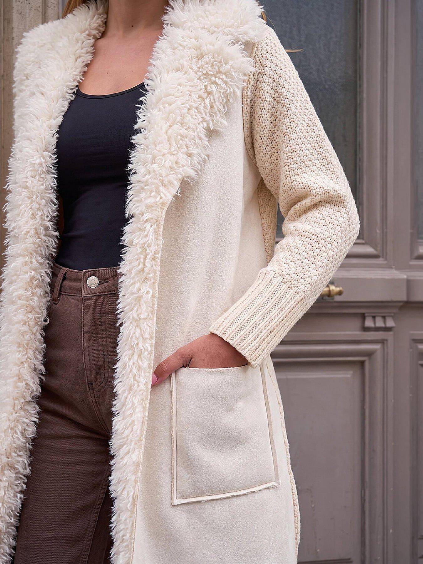 Image 2 of 4 of Roman Longline Faux Shearling Knit Coatigan