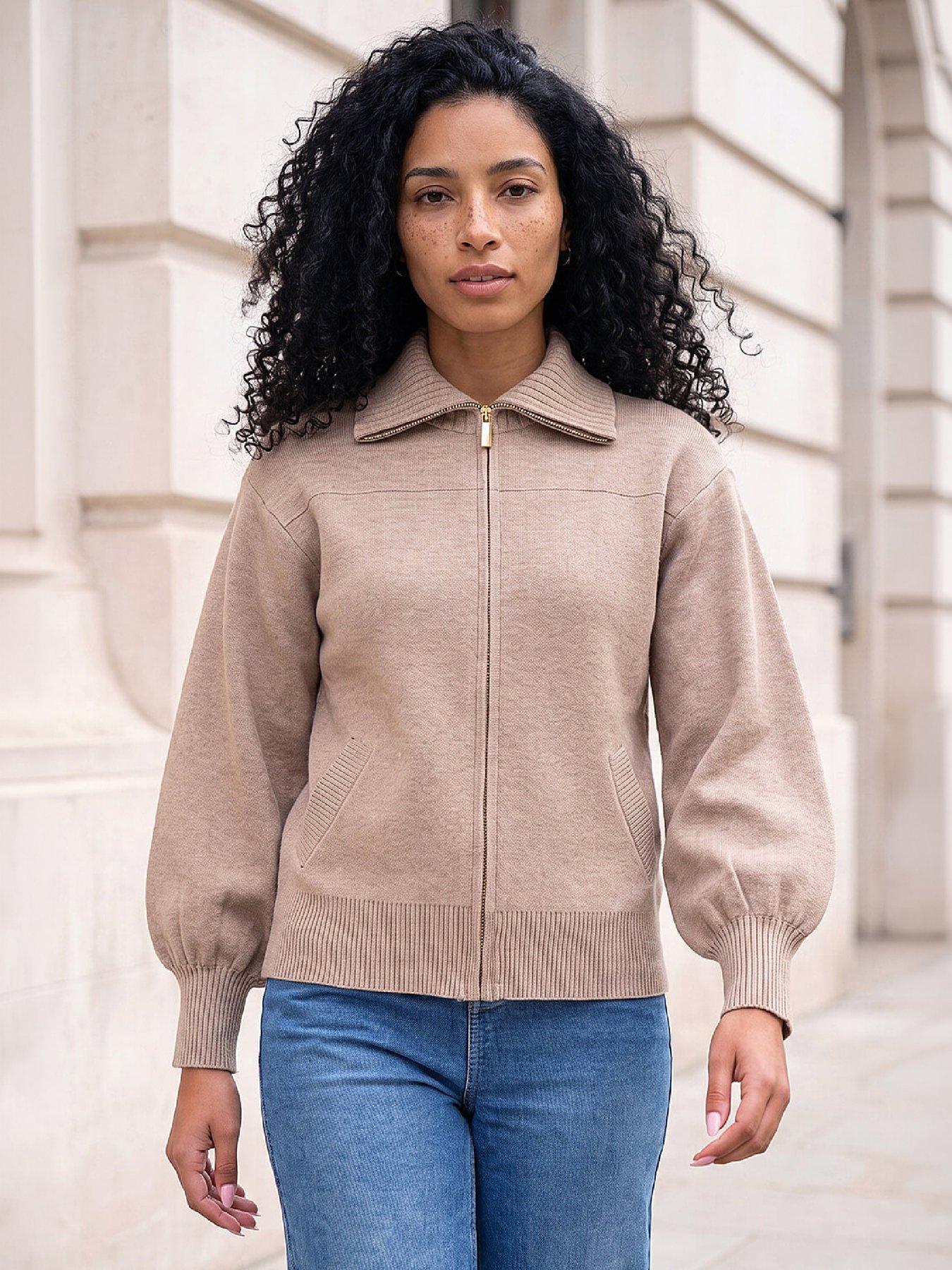 Roman Women's Natural Knitted Bomber Jacket - Image 7