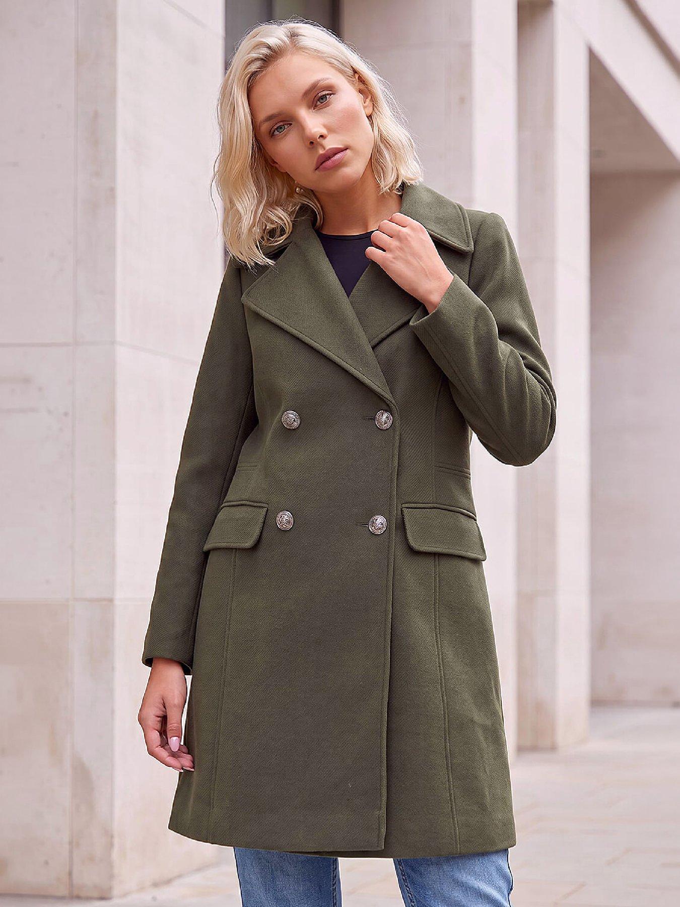 Roman Women's Khaki Petite Collar Double Breasted Coat In | : Size 16 - Image 5