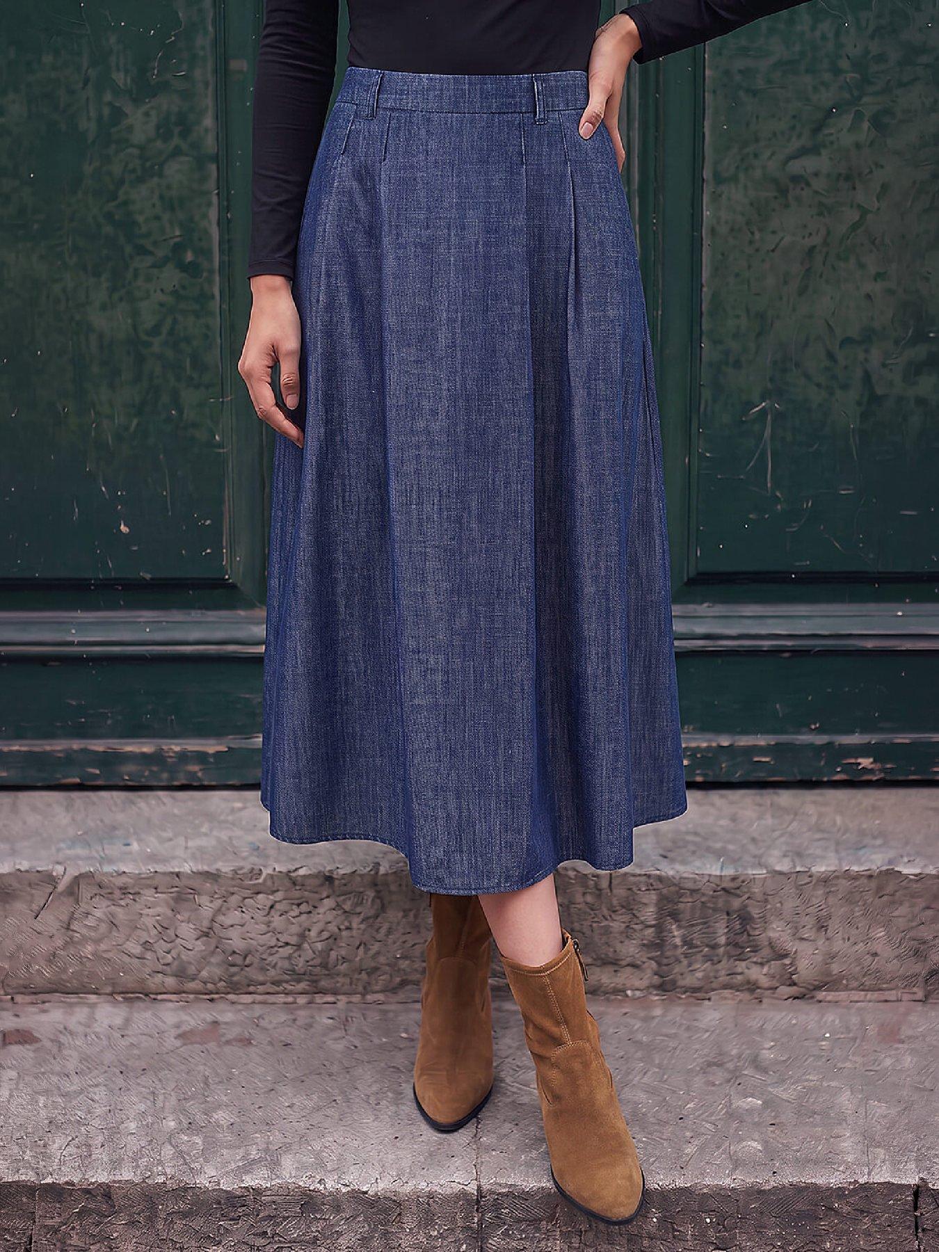 Roman Women's Denim A-Line Woven Skirt Size 16 - Image 6