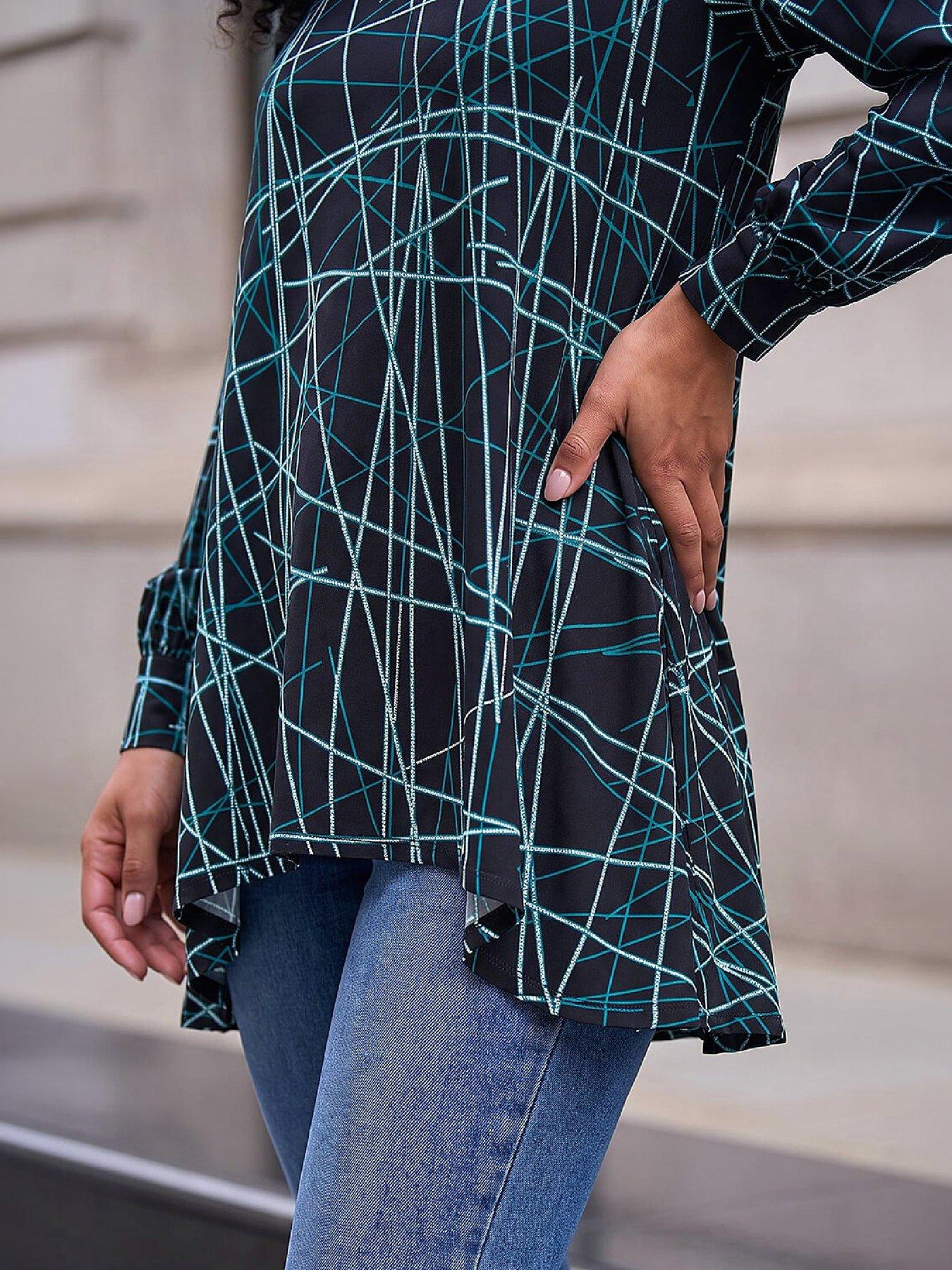 Image 2 of 4 of Roman Womens Abstract Geometric Textured Tunic Top - Blue