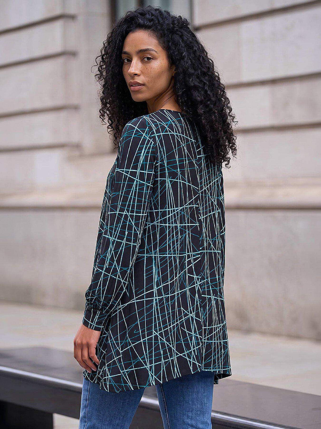 Image 3 of 4 of Roman Womens Abstract Geometric Textured Tunic Top - Blue