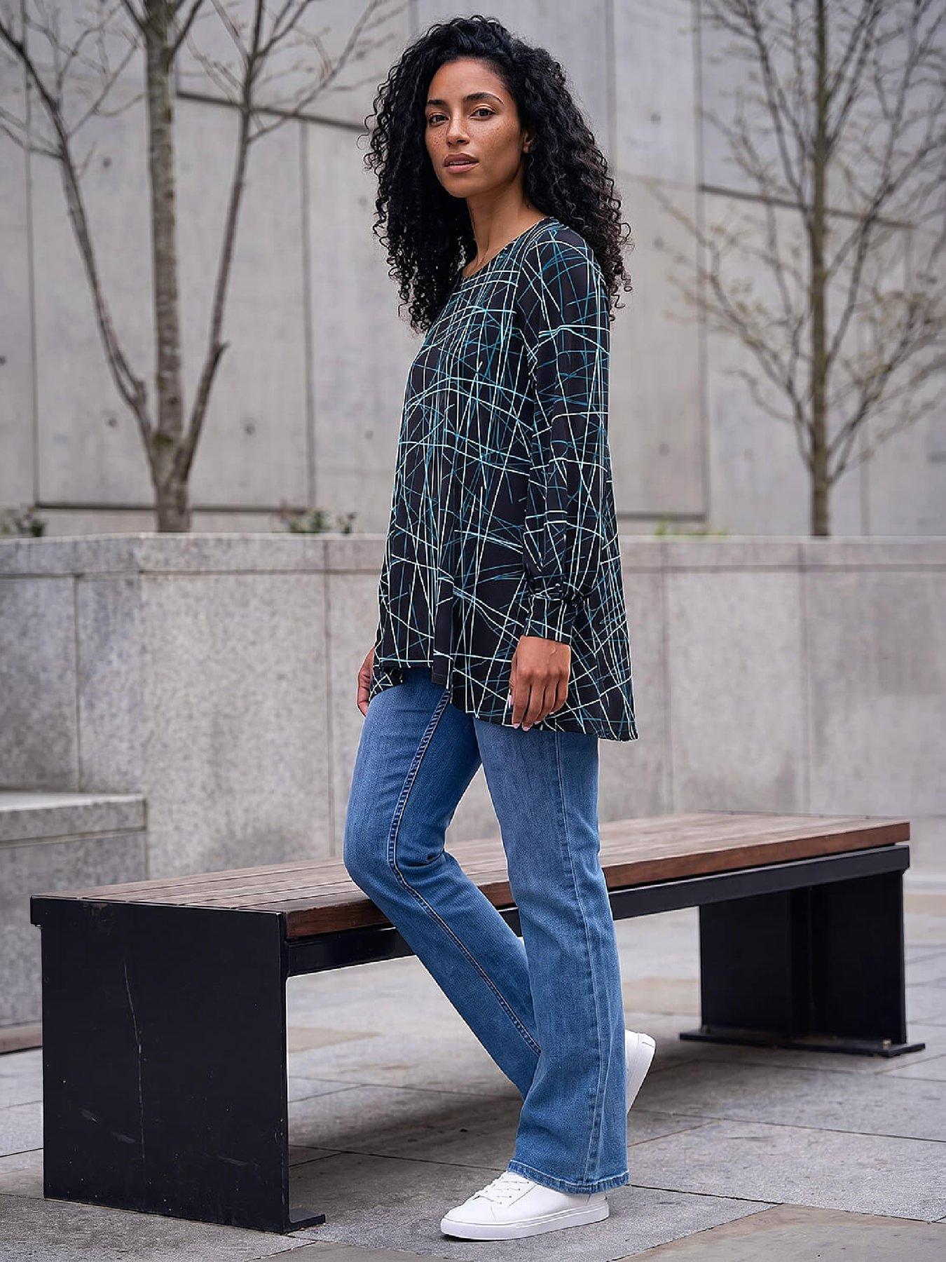 Image 4 of 4 of Roman Womens Abstract Geometric Textured Tunic Top - Blue