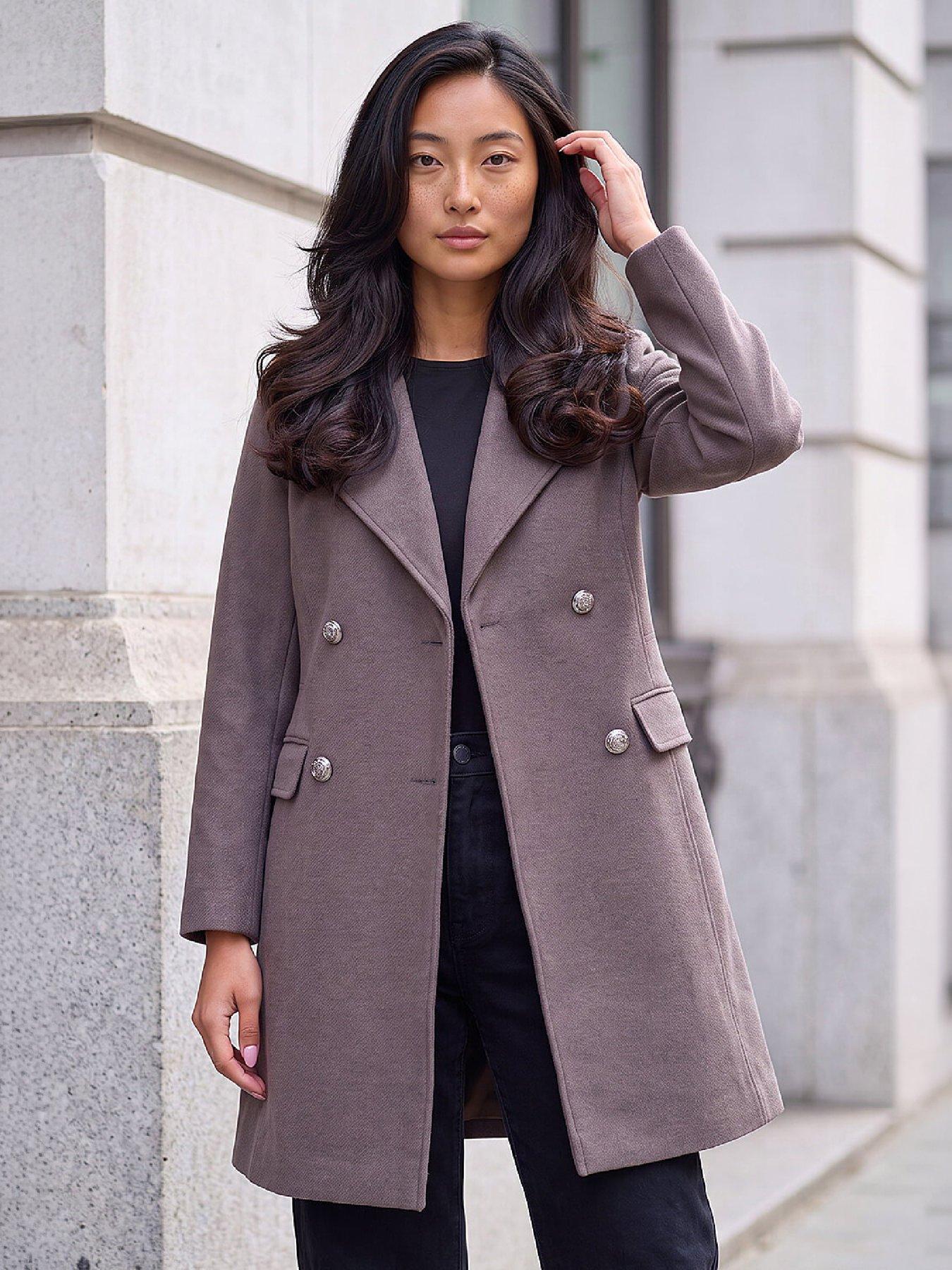 Roman Petite Women's Taupe Collar Double Breasted Coat Size 12 - Image 2
