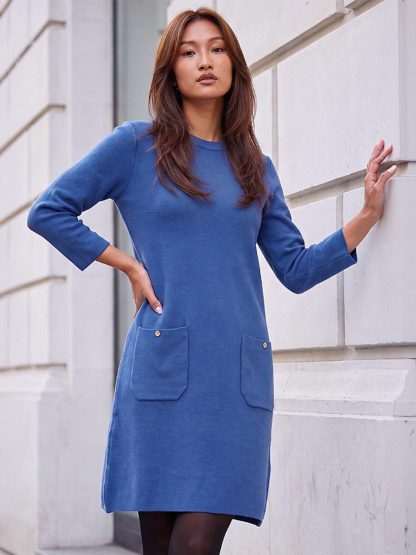 Roman Women's Blue Patch Pocket Knit Dress In | Size: 20 - Image 3