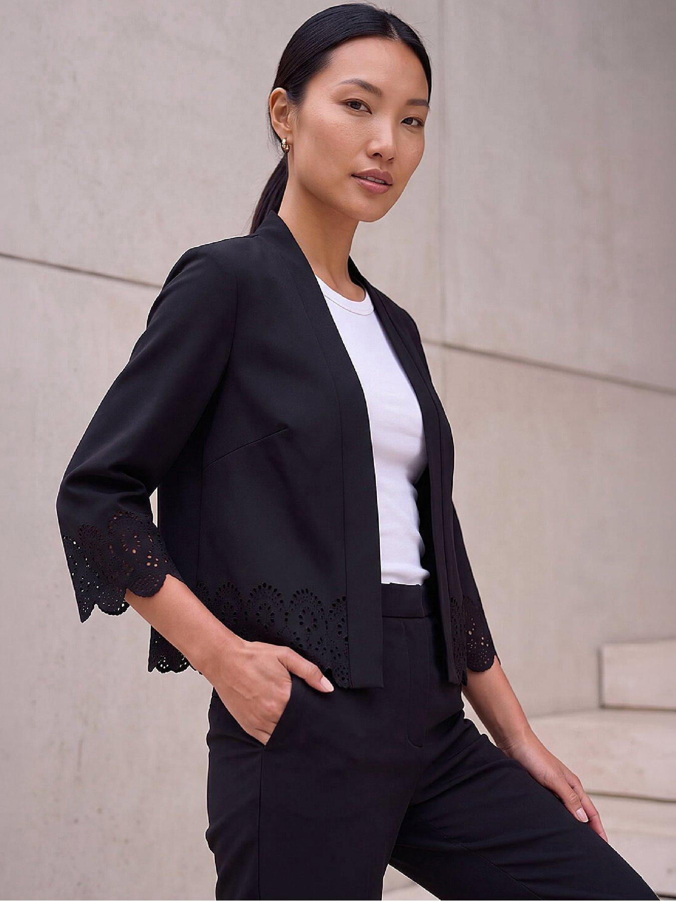 Roman Women's Black Crepe Cut Out Jacket In | Size: 14 - Image 6