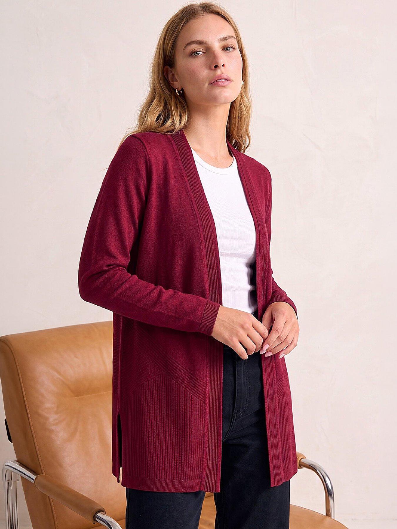 Roman Women's Burgundy Detailed Rib Cardigan In | Size: 14 - Image 2