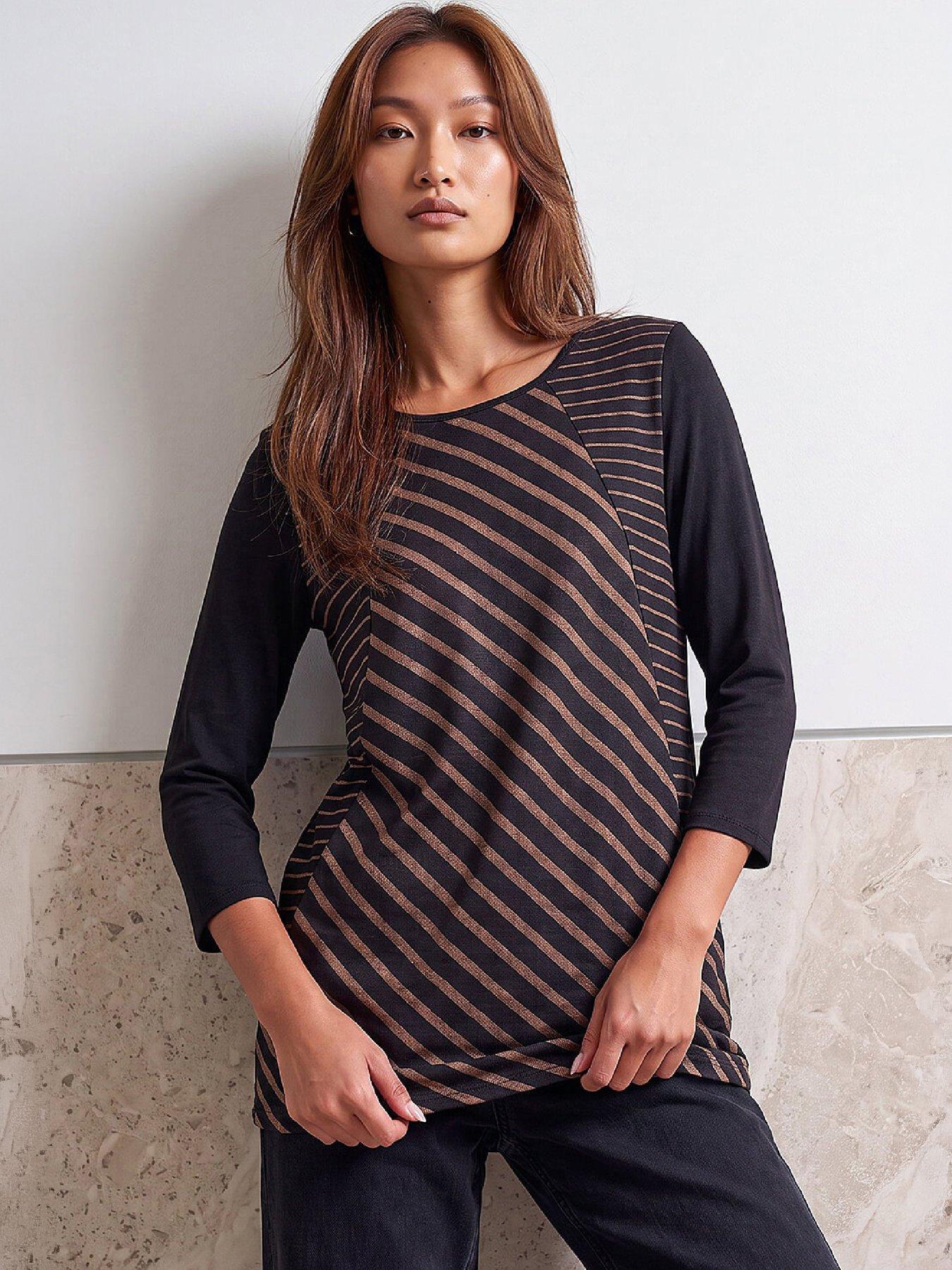 Roman Women's Black Snit Stripe Tunic Top In | : Size 16 - Image 6