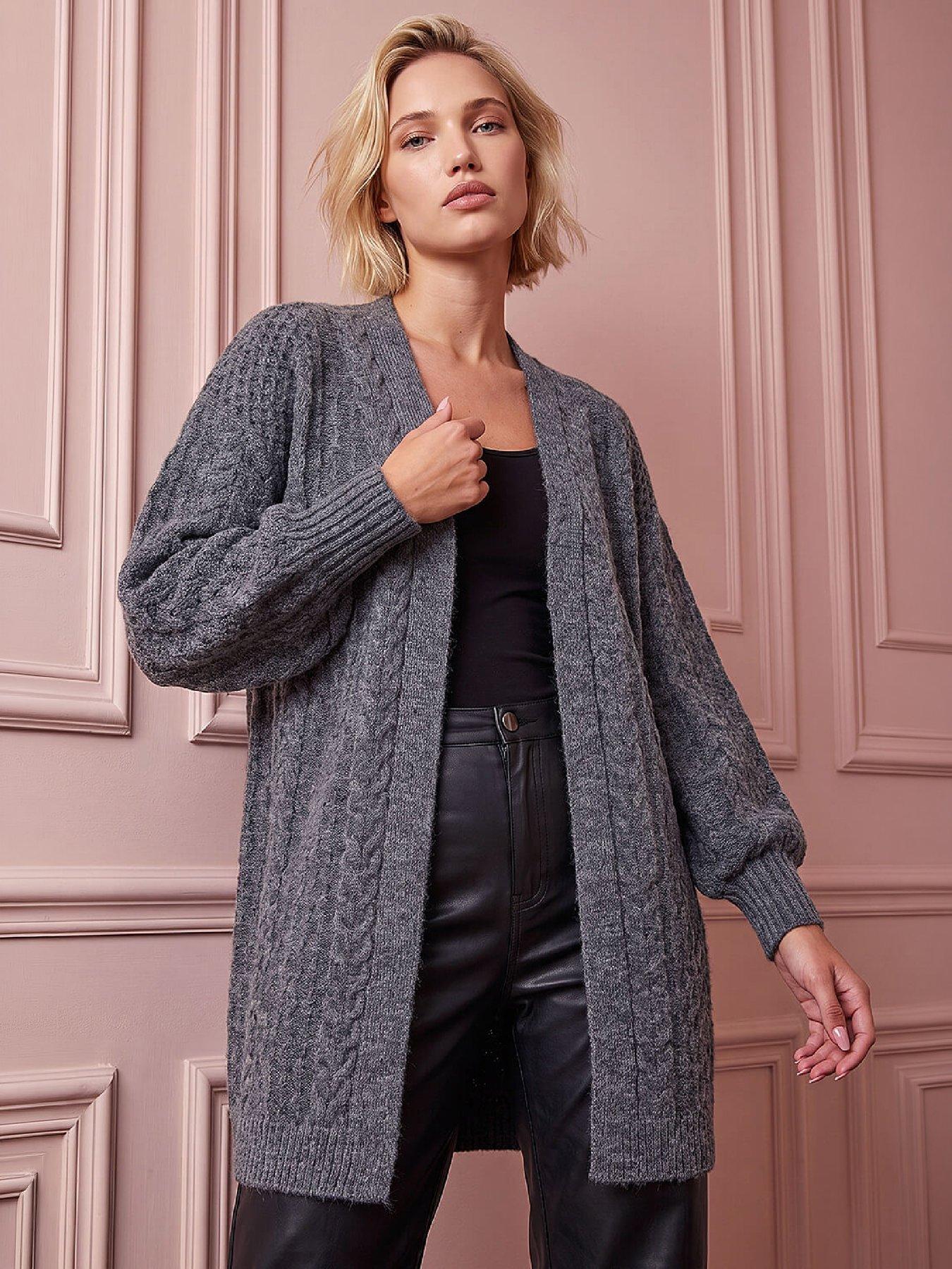 Roman Women's Chunky Cable Cardigan Sweater in Dark Grey | Size: 12 - Image 2