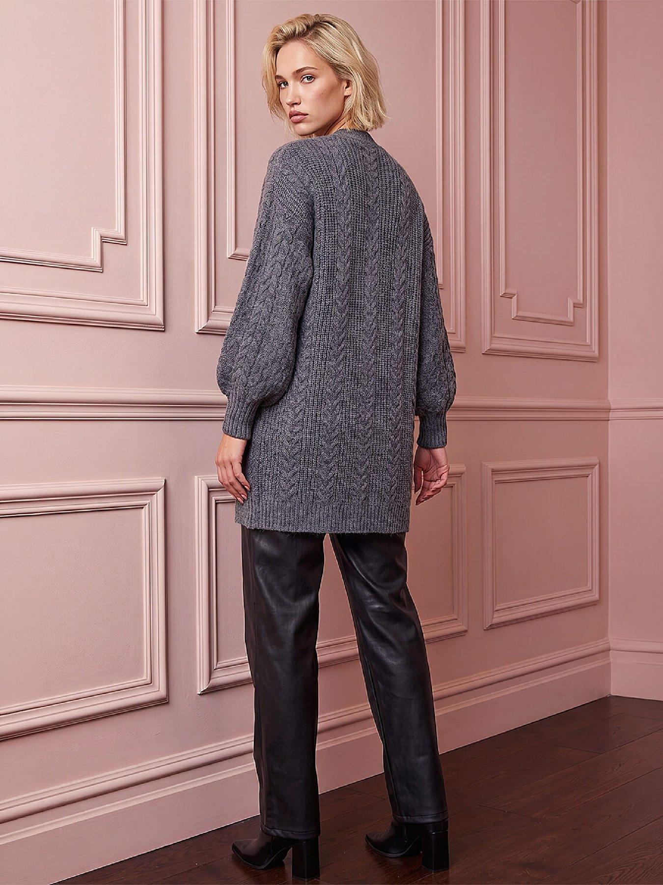 Image 3 of 4 of Roman Womens Longline Soft Touch Chunky Cable Cardigan - Grey