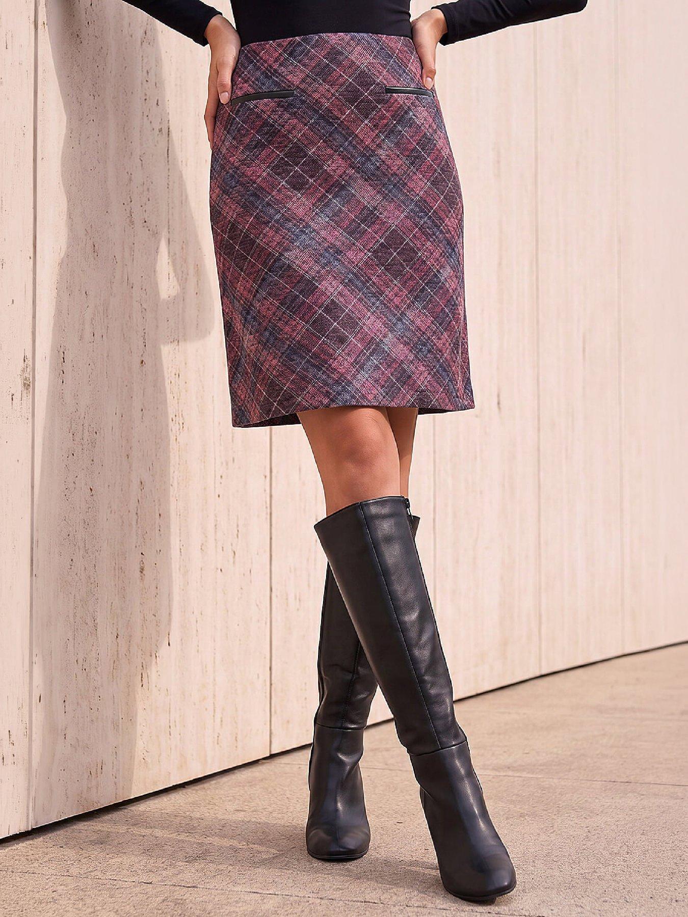 Roman Womens Bias Check Pull On Knee Length Skirt, Pink, Size 20, Women - Image 4
