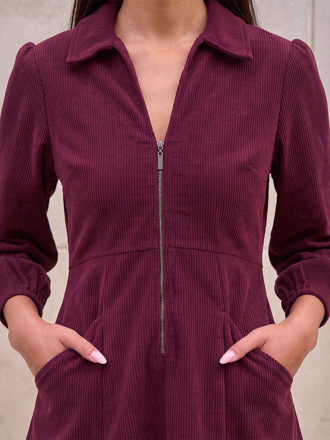Image 2 of 4 of Roman Petite Zip Front Cord Dress