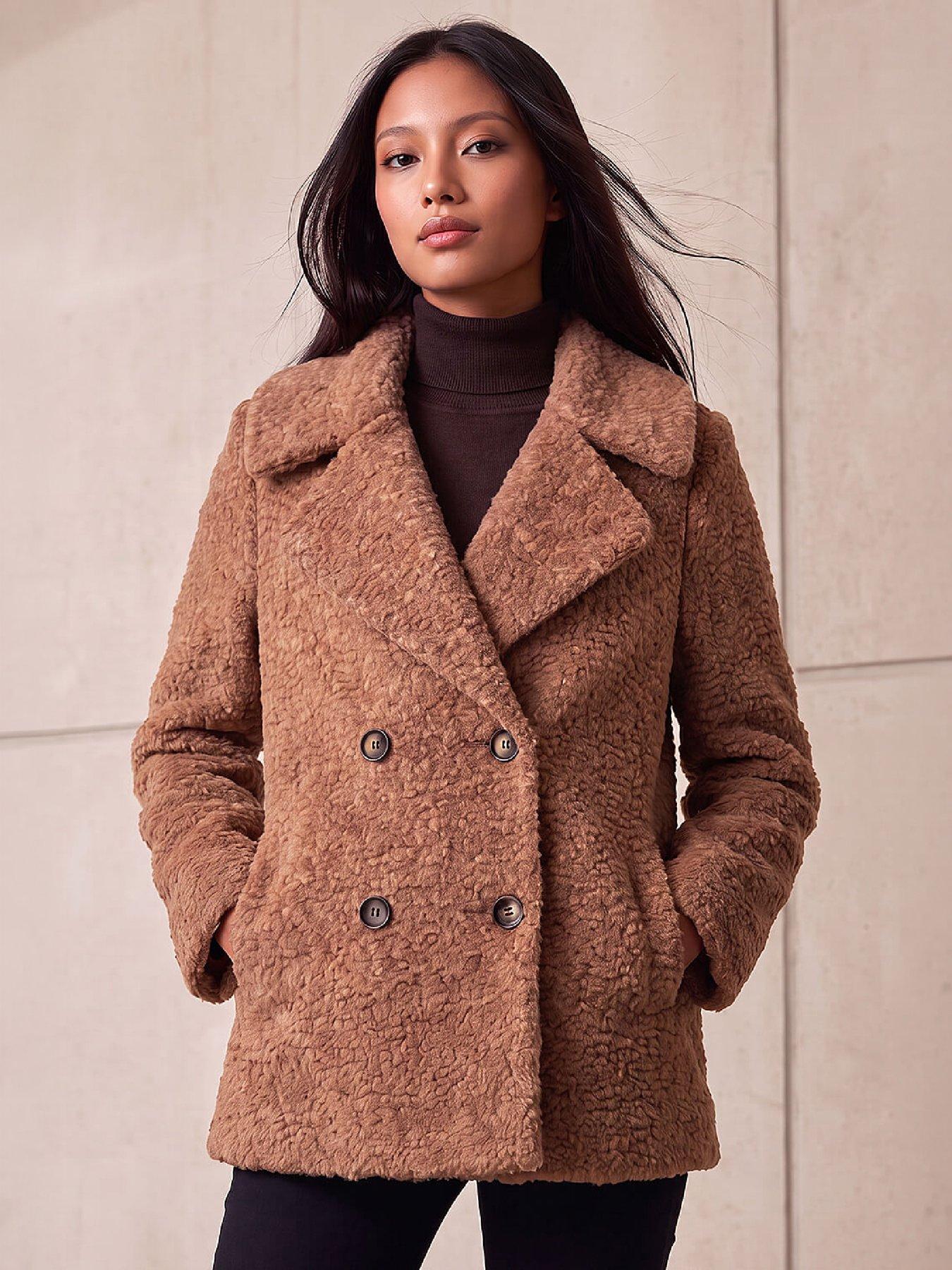 Roman Women's Petite Double Breasted Boucle Coat in Tan | Size: 8 - Image 2